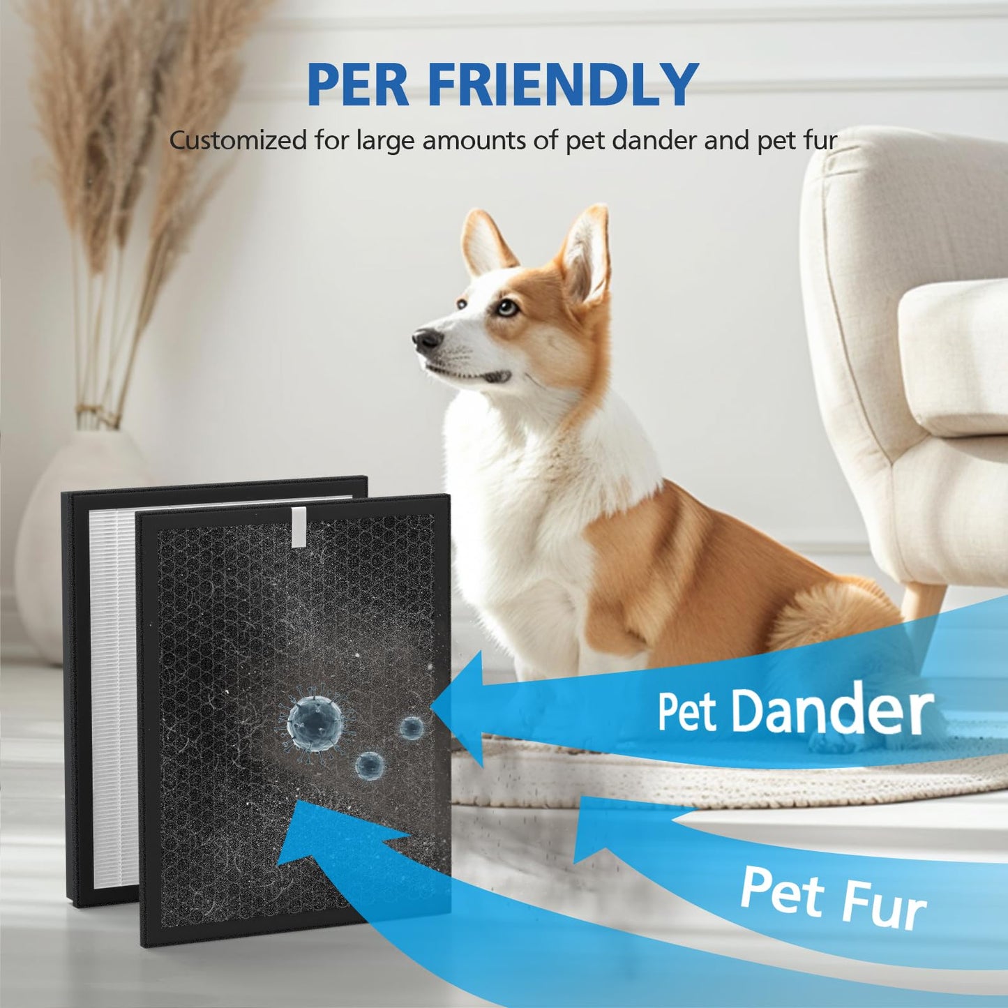 AP-B102 Replacement Filter Set Compatible with Alexapure Breeze AP-B102 and 3049 Air Purifier, 2 HEPA + 2 Carbon Filters, Replaces Part # AP-B103(HEPA Filter) and #AP-B104(Carbon Filter)