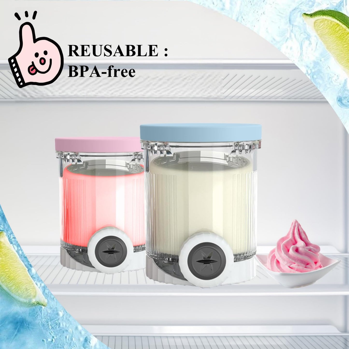 Replacement Pints and silicone Lids (4 Pack) - Compatible with Ninja Swirl Creami NC700 Series Ice Cream Maker, BPA-Free, Dishwasher Safe (4pc（Gray, Blue, Green, pink）＋(Dust/handle cover))