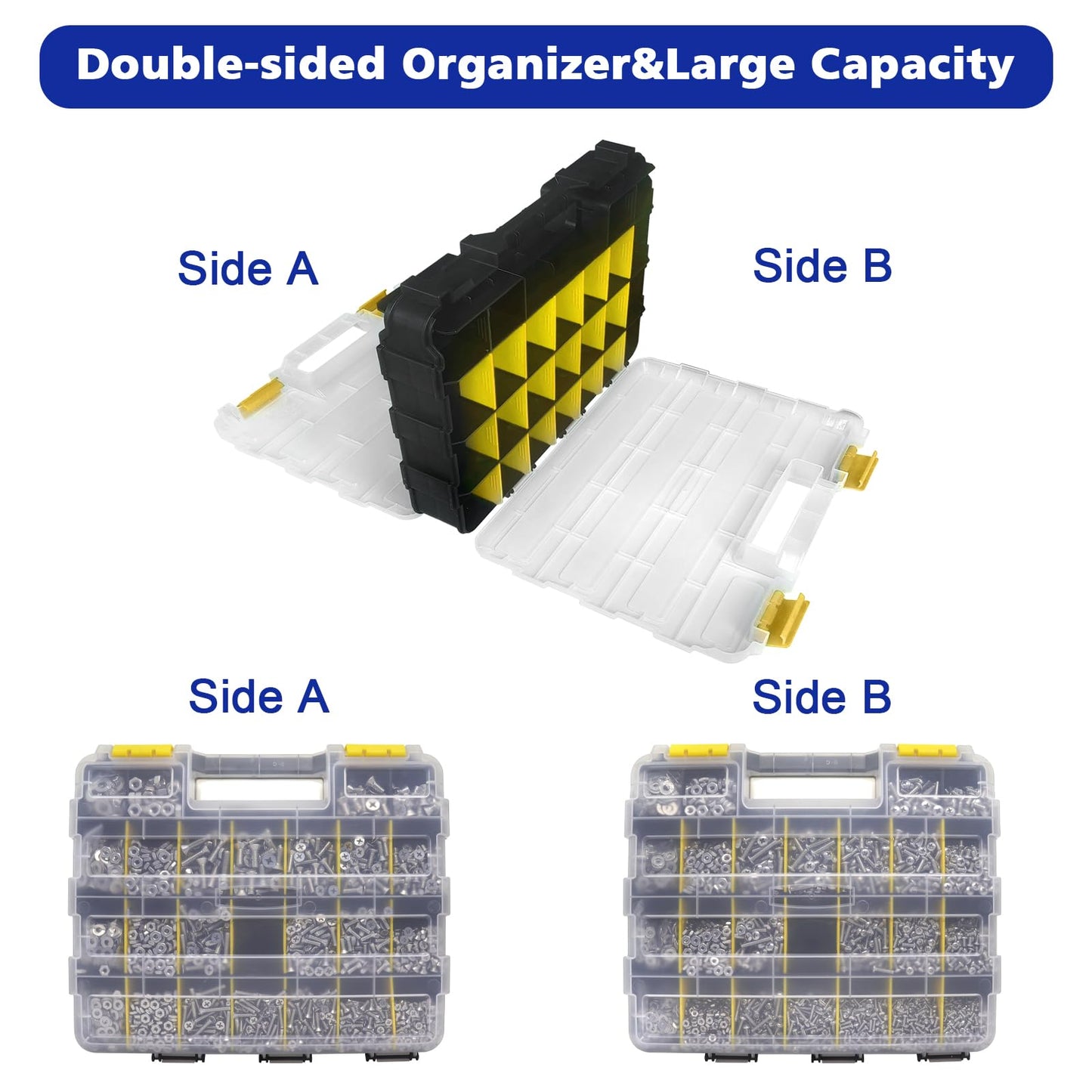 1575 PCS Nuts and Bolts Assortment Kit, Stainless Steel Phillips Pan Head & Flat Head Screws, Assorted Nuts Bolts Washers with Double Sided Organizer Box