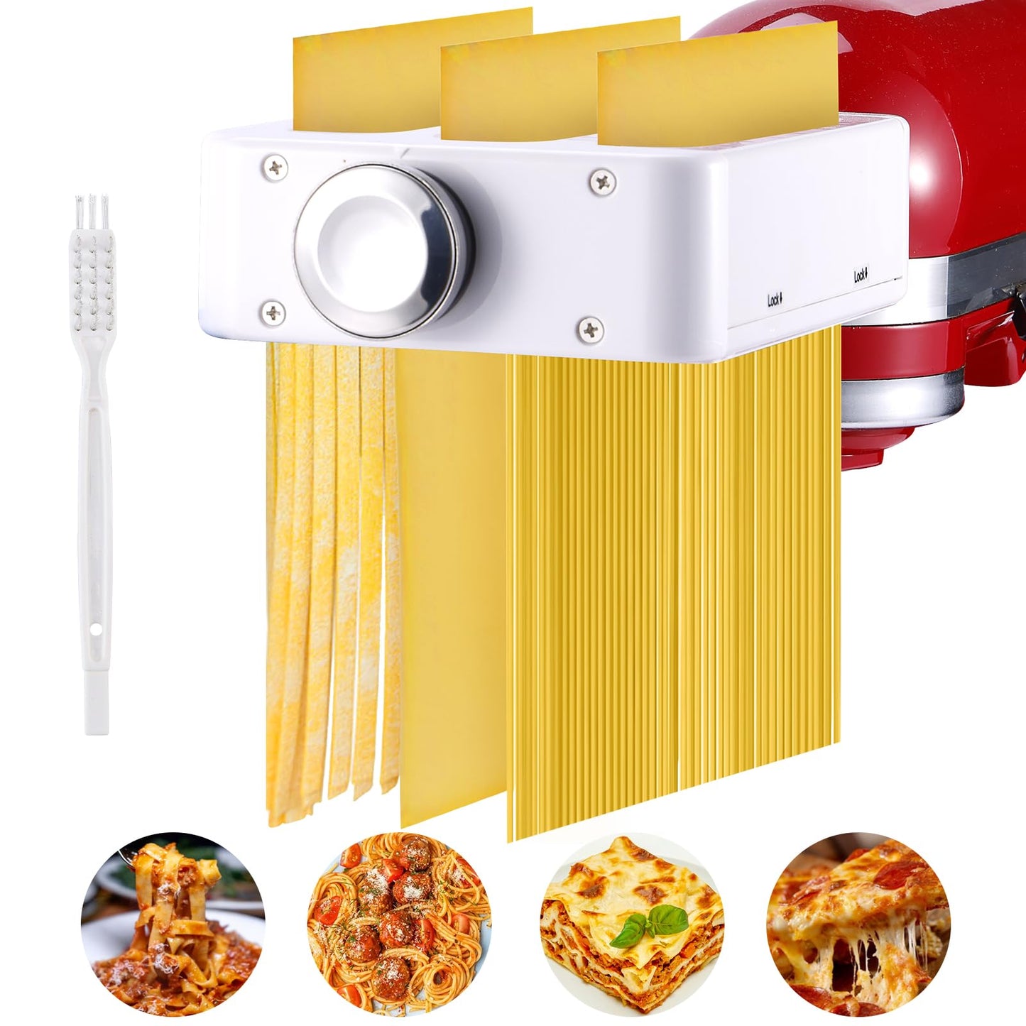 3-in-1 Pasta Attachment for Kitchenaid Stand Mixer, Pasta Roller & Cutter Set with Spaghetti & Fettuccine Cutters, Quick Install Pasta Maker Accessories for Home Chefs & Foodie Gifts