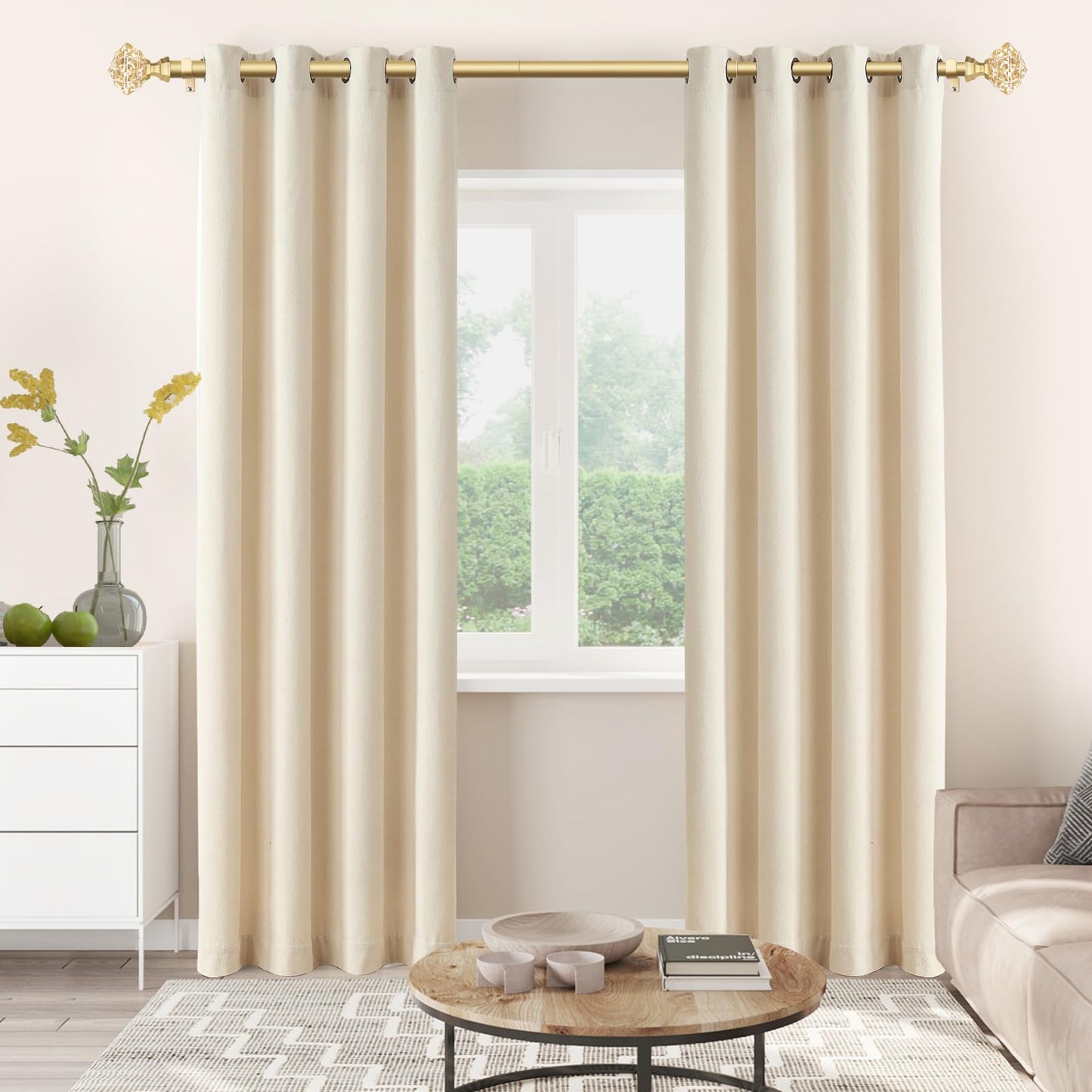 TONIAL 2 Pack Curtain Rods for Windows 48 to 84 Inch, Telescoping Splicing 3/4 Single Rods 32 to 86 Inch Decorative Drapery Rod with Translucent Diamond Finial, Luxury Gold