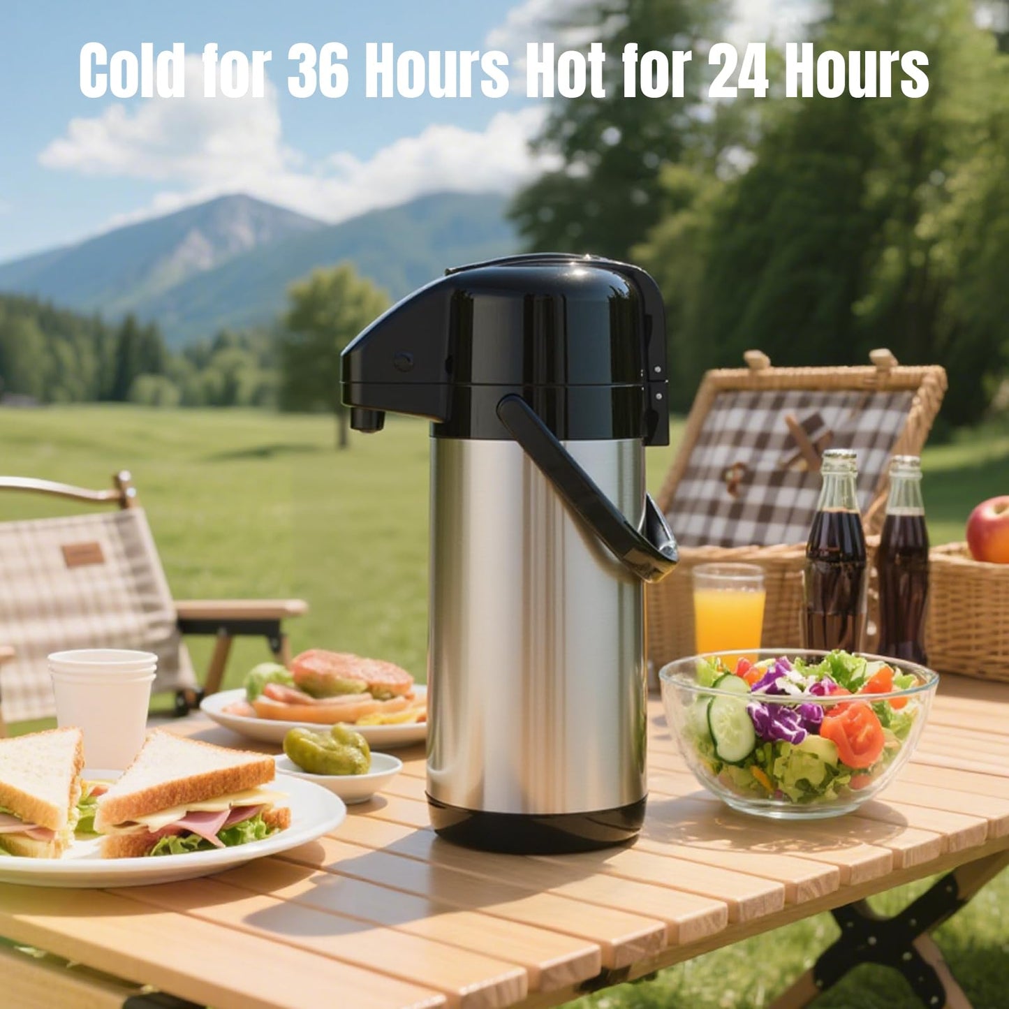 Ratrabas Upgraded Airpot Coffee Carafe with Double Pump - 84oz/2.5L Coffee Carafe for Keeping Hot, Beverage Dispenser for Hot/Cold Beverage (1, Stainless Steel Color)