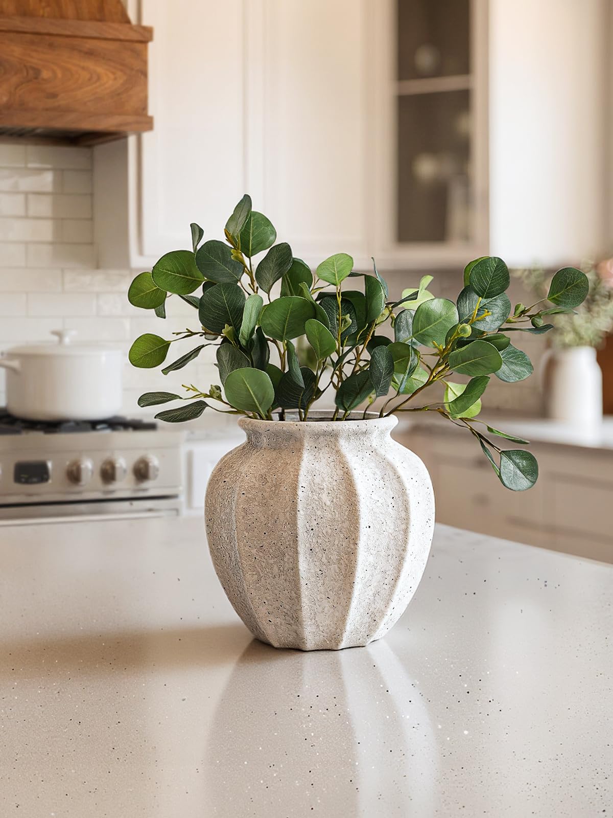 LE TAUCI 9.3" Ceramic Vase, Artisan Large White Ceramic Vase for Modern Farmhouse Home Decor, Substantial & Stable, Handcrafted Flower Vase, Living Room & Dining Room Table Centerpiece, Rustic White