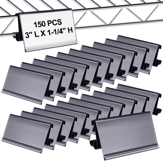 150 Pcs Wire Shelf Label Holders Plastic Wire Rack Clips 3 x 1.25 Inch Shelf Price Tags Compatible with Metro 1-1/4in Shelves for Shopping Mall Supermarket Store