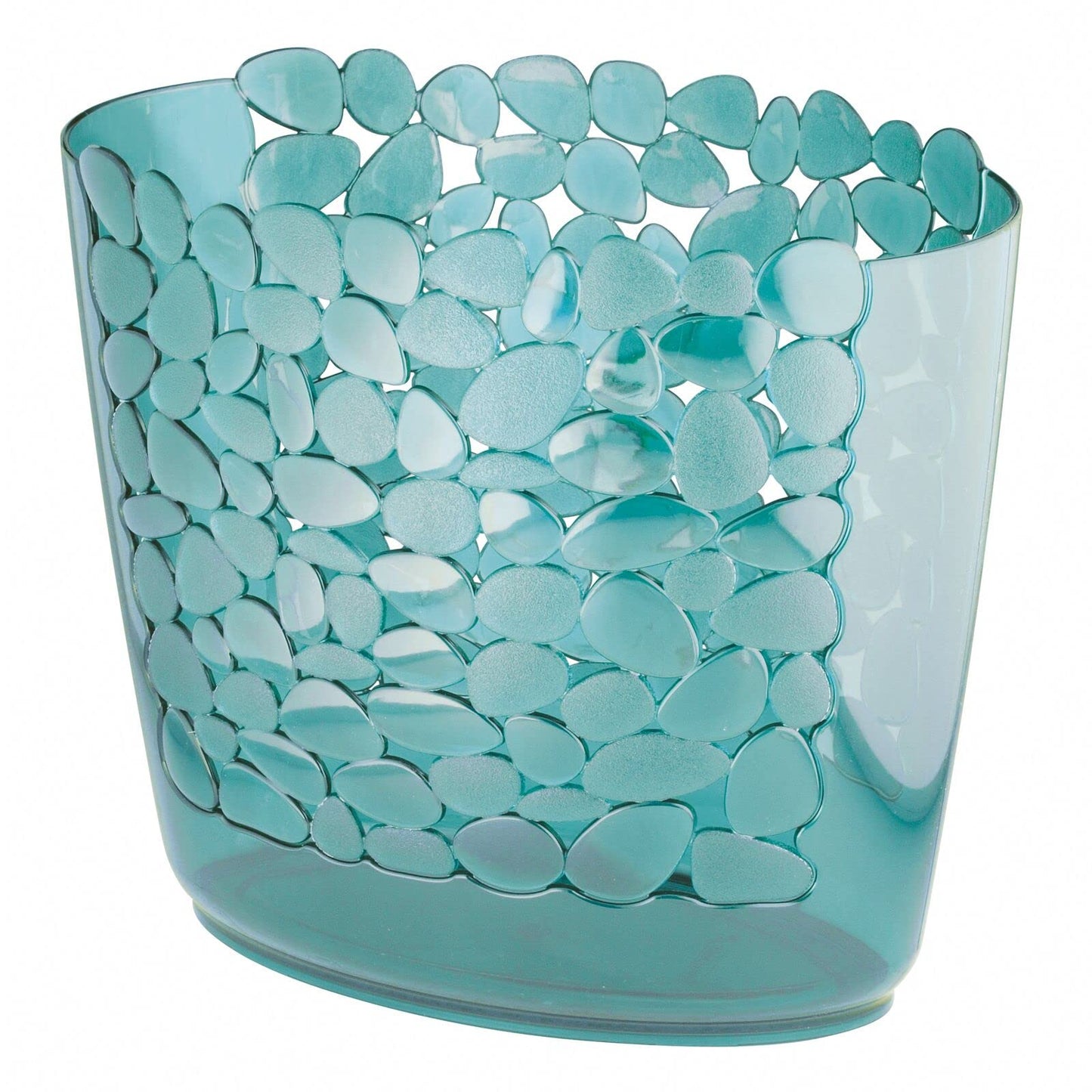 mDesign Plastic Slim Oval 2 Gallon Trash Can Wastebasket Garbage Bin - Decorative Themed Basket for Bathroom, Bedroom, Office - Hold Trash, Waste, Recycling - Pebbles Collection - Blue