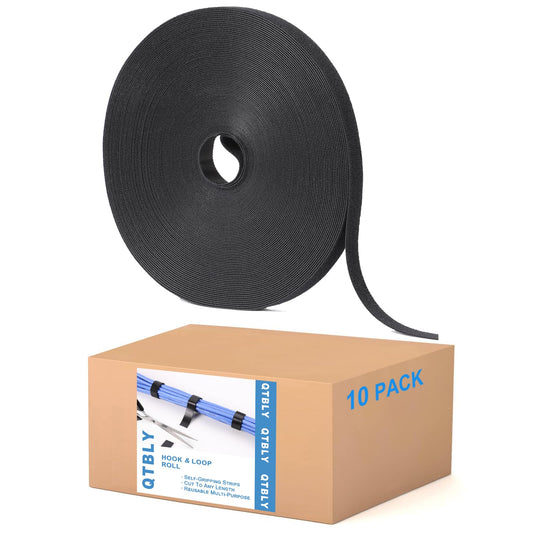 1/2in x 1,000ft Hook and Loop Roll | Double-Sided Strips, Self-Gripping Straps | Reusable Multi-Purpose Wrap Fasteners for Home, Office, Data Center, and More (100ft x 10 Packs)