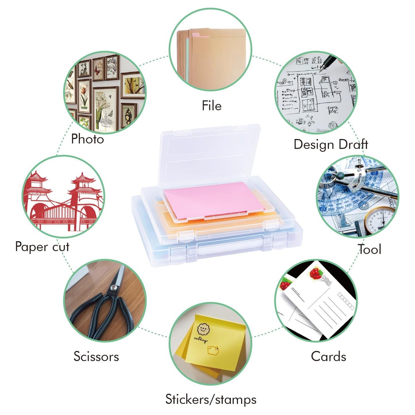 Mickiewicz 8 Pack Paper Storage Boxes, 8.5 x 11 Plastic Portable Project Case for US letter Size and A4 paper, Plastic Multi-Purpose Thick Scrapbook Storage Box for Office,Craft or Art Supplies