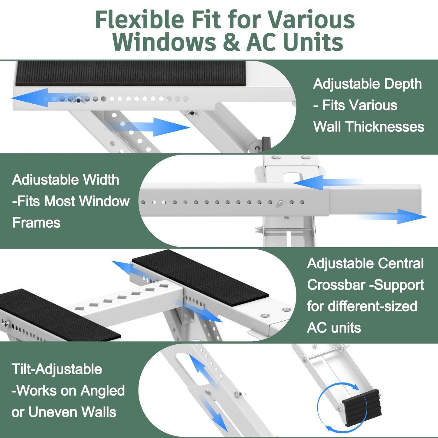 No-Drill Window AC Bracket, Upgraded Heavy-Duty Adjustable Air Conditioner Support Bracket, Fits Single/Double Hung Windows, Supports Up to 300 lbs, Easy Installation & Removal, White