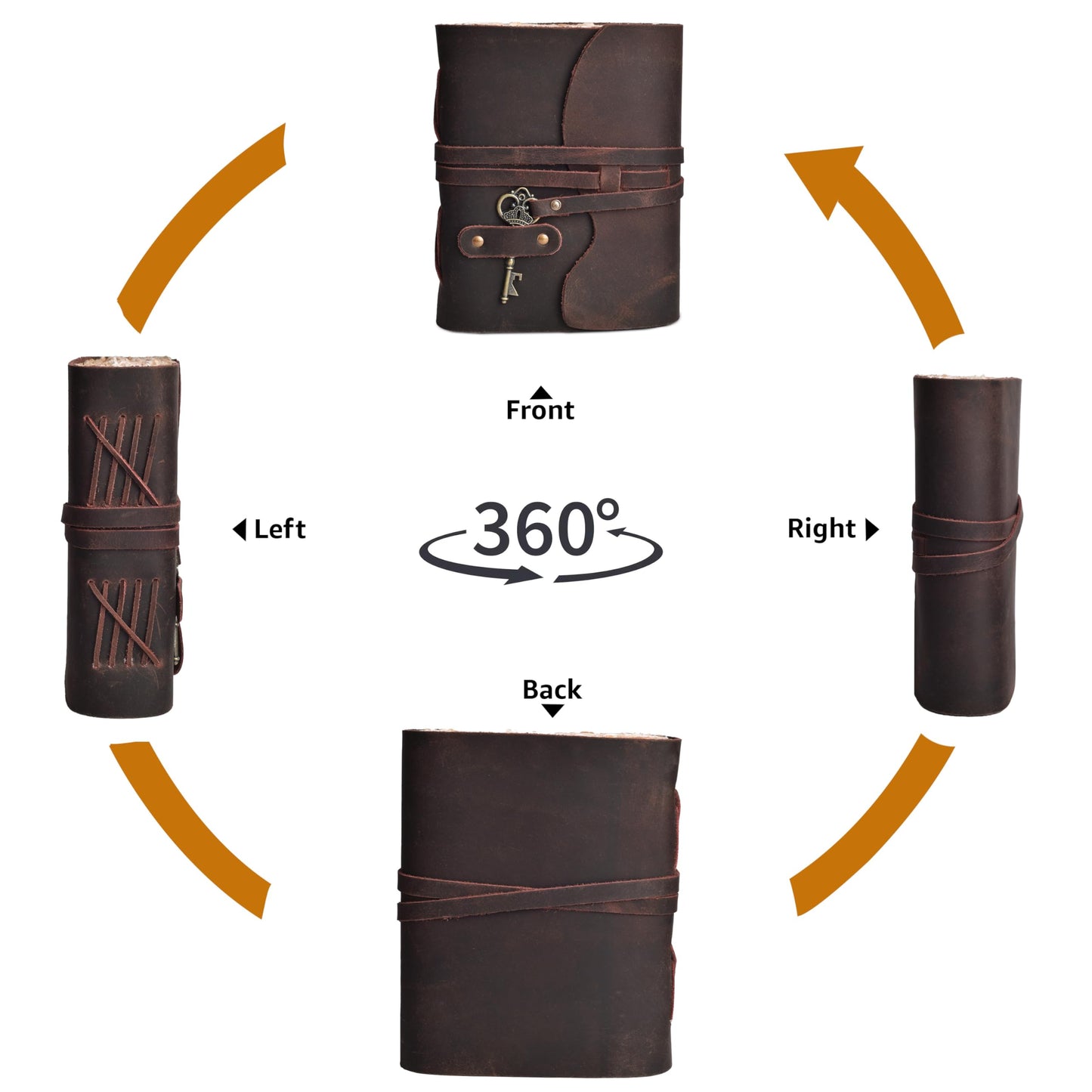 LEATHER VILLAGE Vintage Leather Journal – 200 Handmade Vintage Deckle Edge Paper – Leather bound Journal For Women Men – Vintage Key Closure - Book of Shadows - Chocolate Brown - 10X7 inches