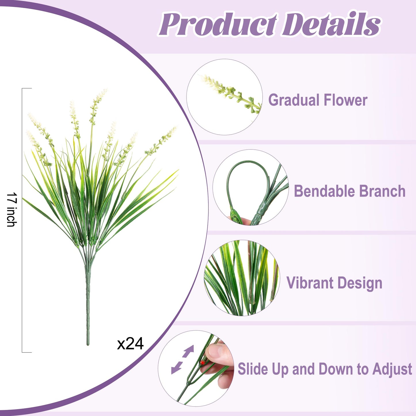 Ammyoo 24 Pcs Artificial Faux Plants for Outdoor Spring Decoration, Fake Monkey Grass for Garden Porch Balcony Planters, Fake Greenery Shrubs UV Resistant No Fade Plants Bush for Pathway(White)