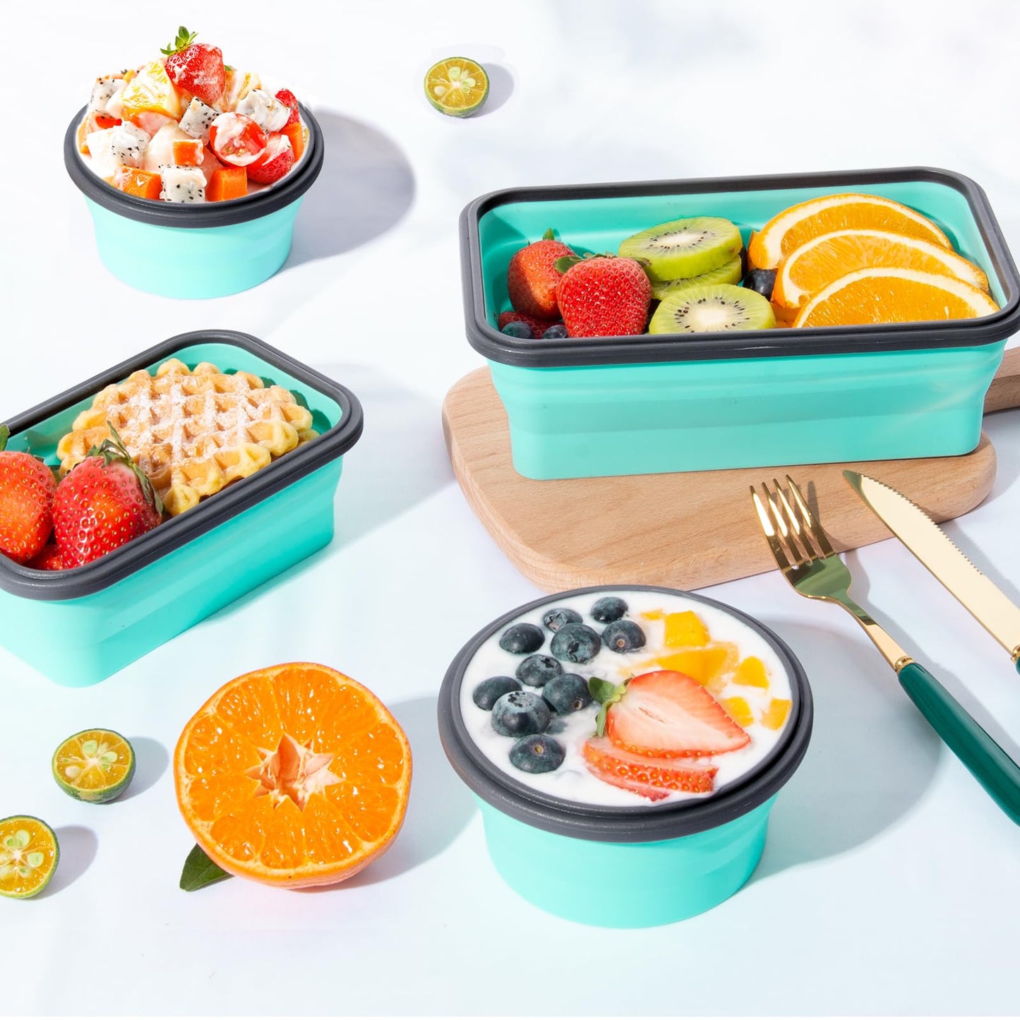 Sudaya 8 Pack Collapsible Food Storage Containers With Lids, Collapsible Storage Containers Sets Silicone Collapsible Bowls For Camping, RV Accessories, Travel Trailer Must