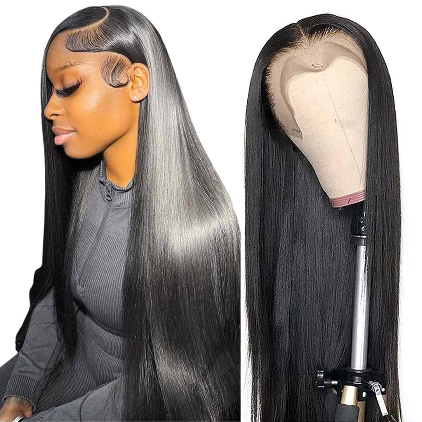 13x6 Straight Lace Front Wigs Human Hair HD Transparent Lace Front Human Hair Wigs for Black Woman Brazilian Lace Frontal Wigs Human Hair Glueless Wigs Human Hair Pre Plucked Natural Color 30inch