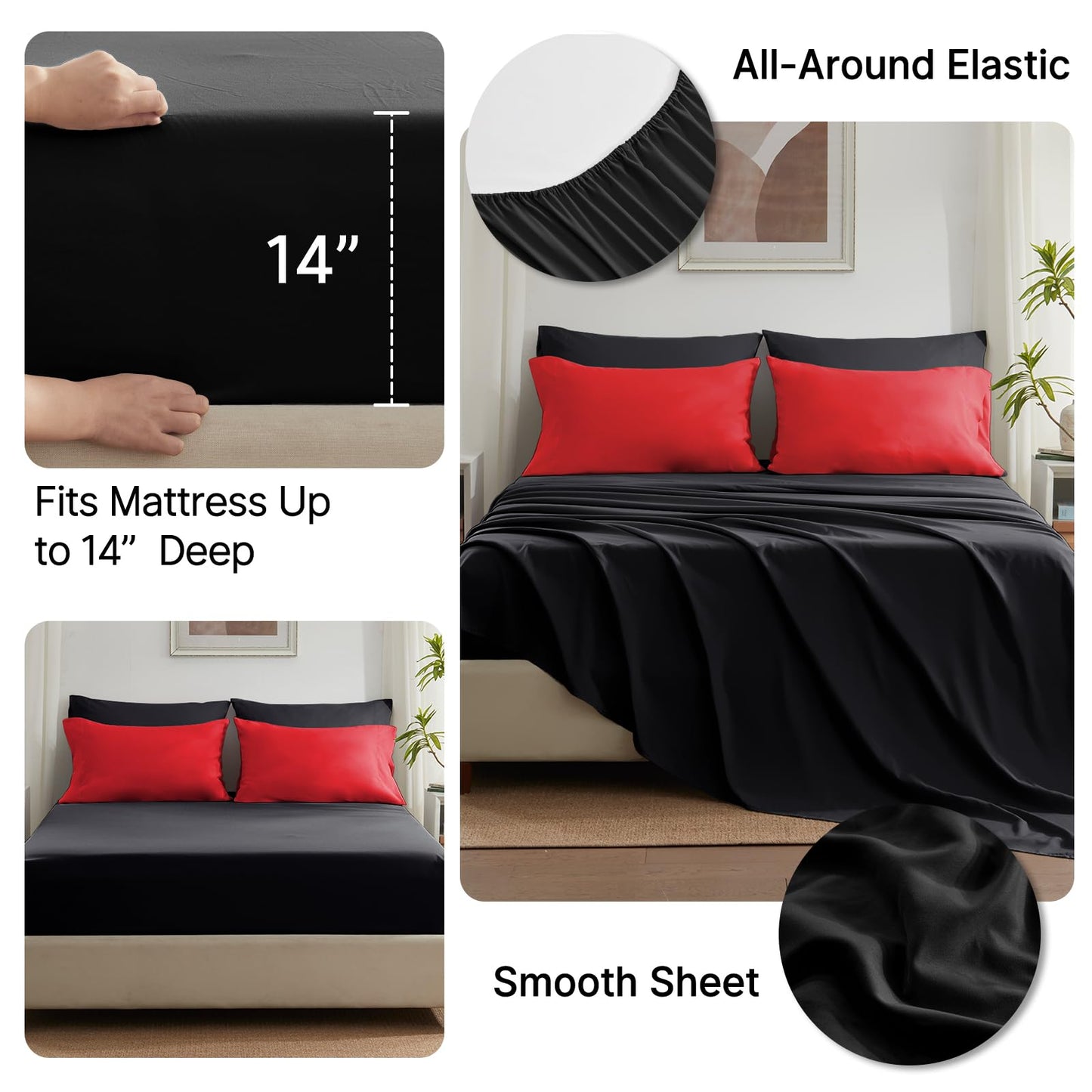 Anluoer Queen Comforter Set 7 Piece, Reversible Bed in a Bag Queen Size, Soft Bedding Set with Comforter(88"X88"), 2 Pillow Shams, 2 Pillowcases, 1 Flat Sheet, 1 Fitted Sheet, Red & Black