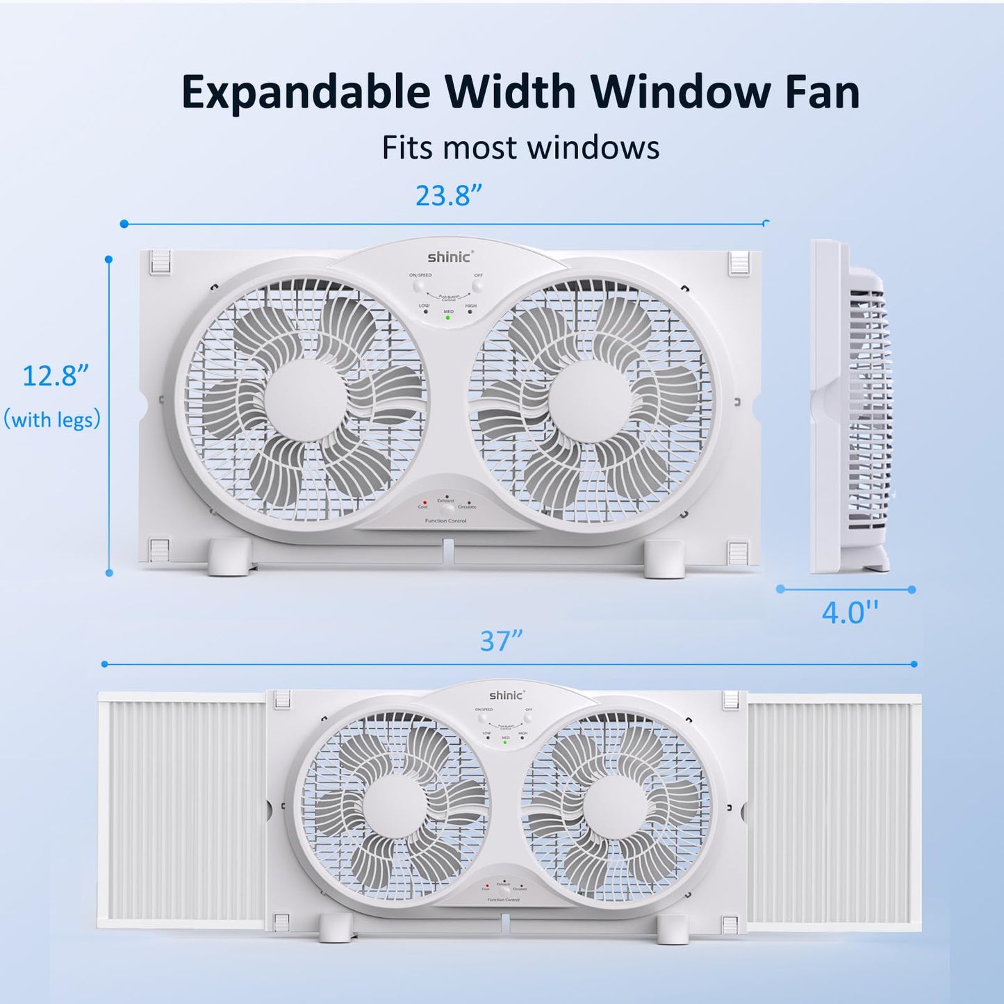 shinic 9" Twin Window Fan with Remote,ETL Certified Reversible Airflow Exhaust Fan for Home,3 Speeds 3 Modes Air Circulator with Bug Screen,Fits Windows 24"-37" White