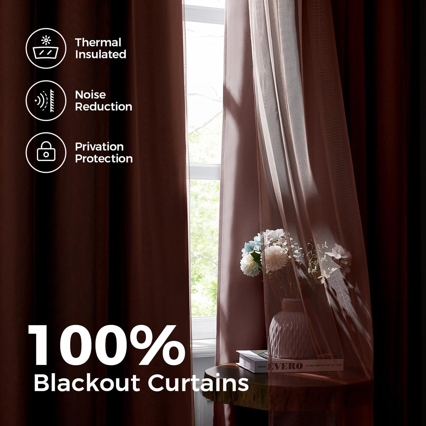 Swandream 100% Blackout Curtains for Bedroom, Double Layer Pink Curtains, Black Out Curtain 84 inch Long with Sheer Overlay for Living Room, Room Darkening Window Drapes with Grommet, 52" W x 84" L