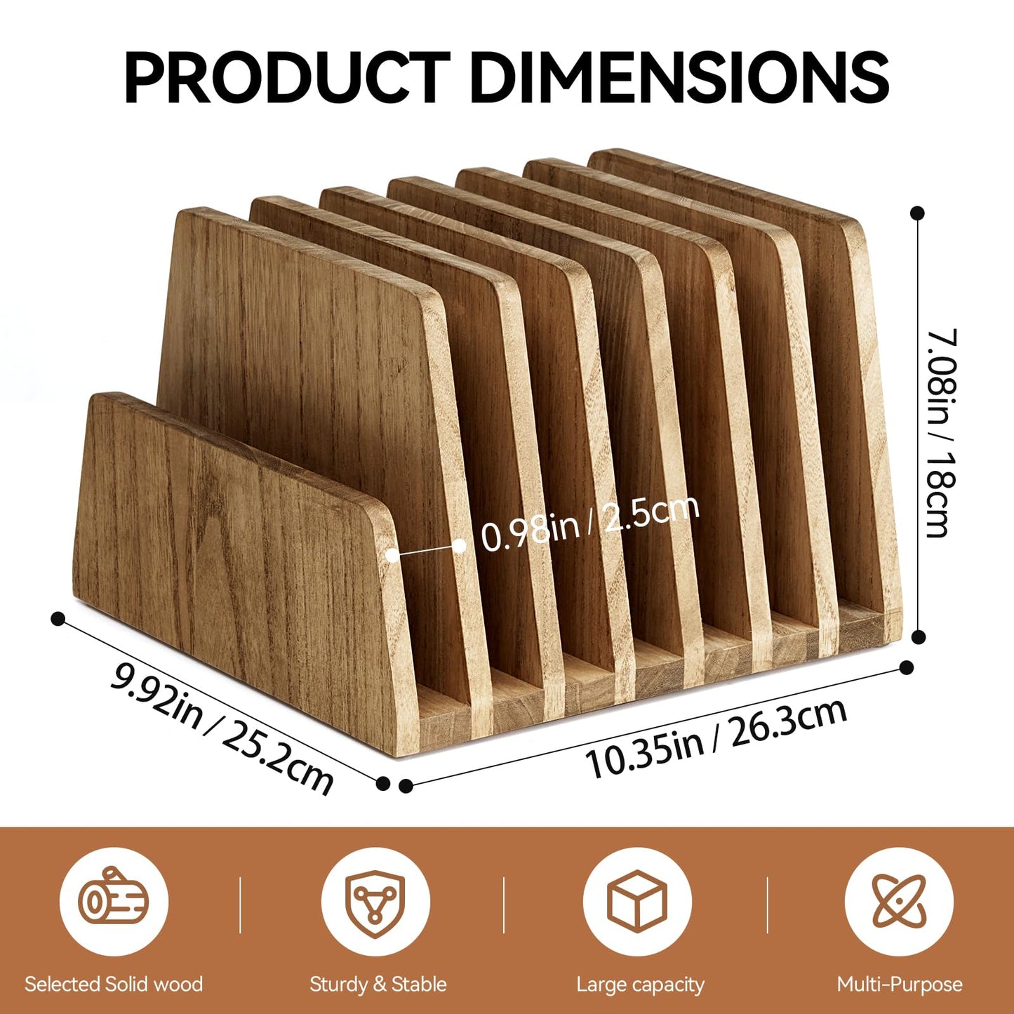 KIRIGEN Wooden Desk Mail Organizer, 7-Slot File Holder and Letter Sorter Wood Document Hlder for Mail, Folders, Bills, Papers, Home Office, Classroom, Countertop, No Assembly Brown 7KWJJ-DBR