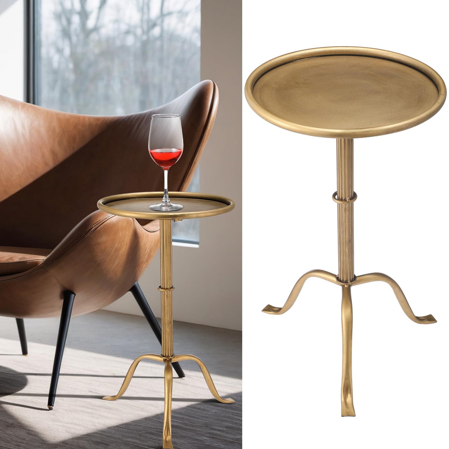 RattanView 1 Pcs Metal Martini Table Bronze Small Round Drink Table12.5 x 12.5 x 27.75 Inches Pedestal Iron Side Tables for Small Spaces Bedroom Living Room