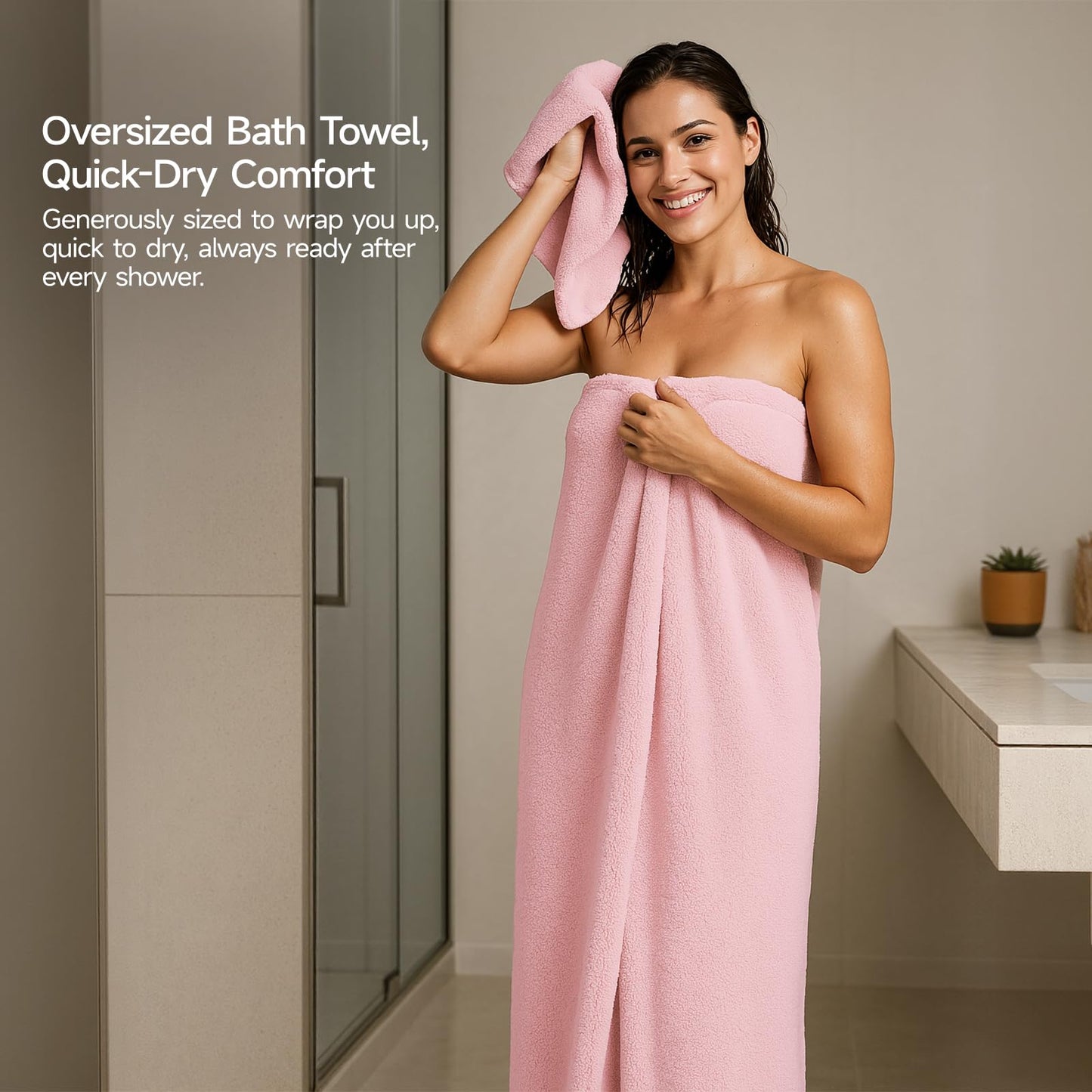 REDKISS 6 Piece Towel Set - Oversized Bath Sheets (70 x35 in), 670GSM Ultra Soft & Highly Absorbent, Quick Dry Pink Bath Towel Sets for Bathroom, Spa, Hotel, Gym