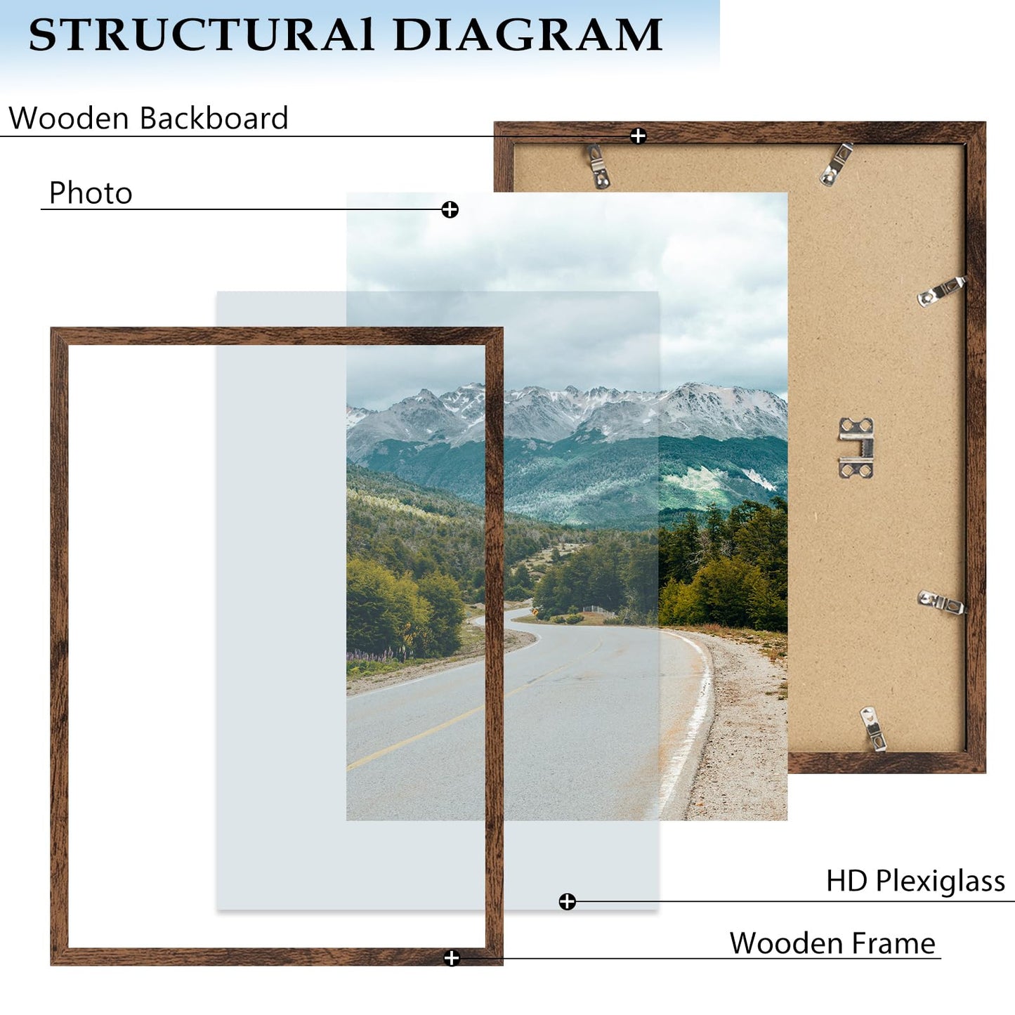 QOTIB 16x24 Picture Frame for Wall Hanging, Wood 16 x 24 Frame 40x60 cm Poster Photo Frame for Wall Horizontally or Vertically, Deep Brown, 1 Pack