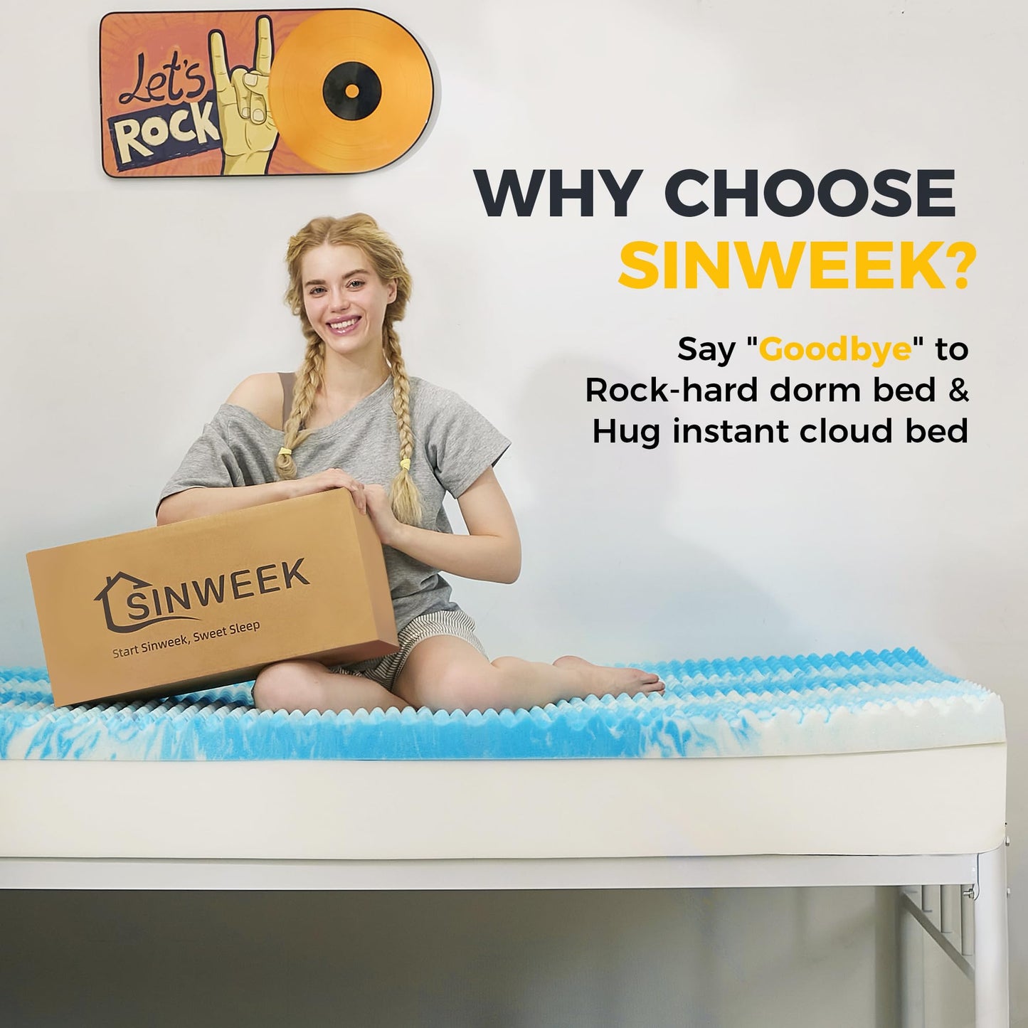 SINWEEK 2 Inch Egg Crate Memory Foam Mattress Topper Twin XL, Twin Extra Long Mattress Pads for College Dorm Room, Pressure Relieve CertiPUR-US Certified,39x80 Inches, Blue