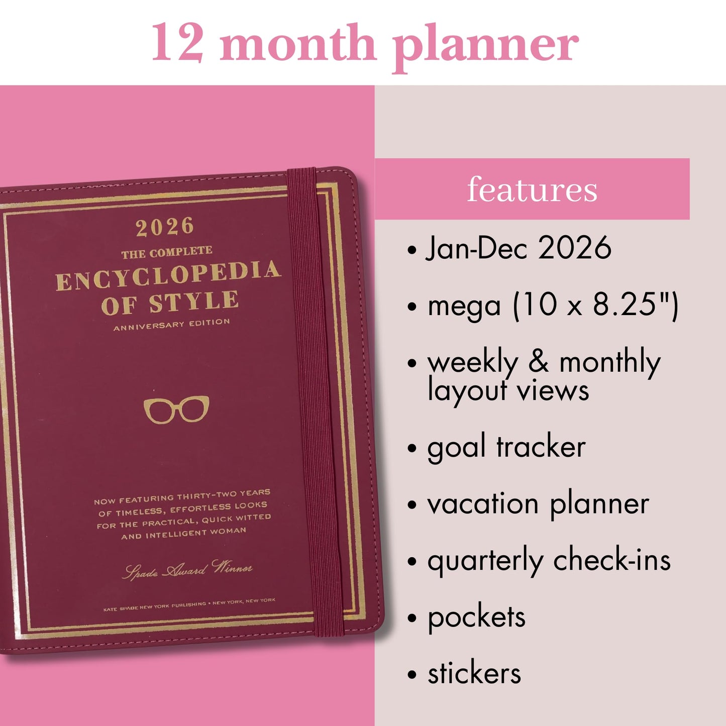 kate spade new york 2026 Large Weekly & Monthly Planner, 12 Month Soft Cover Agenda Dated January 2026-December 2026, Cute Planner with Stickers & Spiral Binding (Encyclopedia of Style)