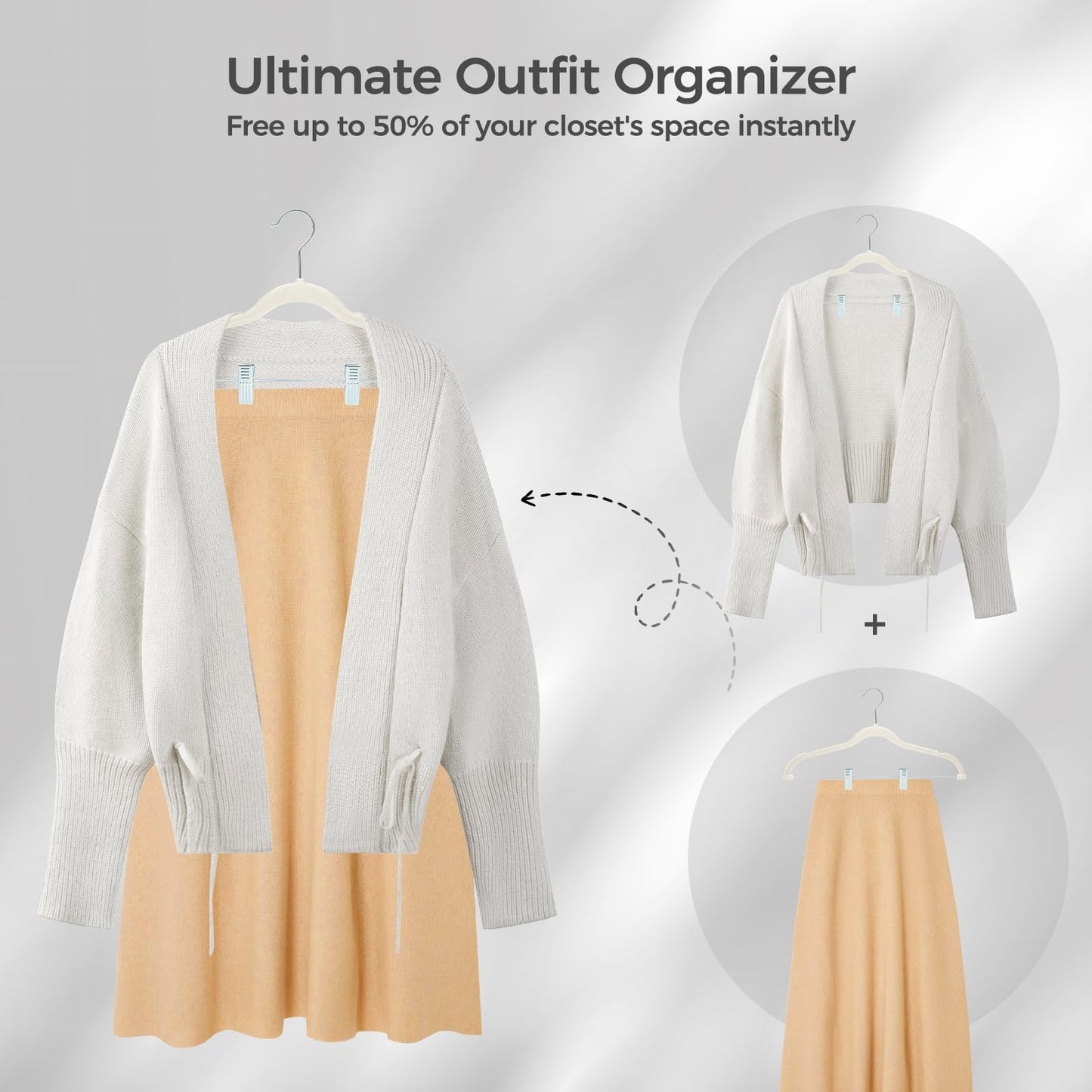 HOUSE DAY Velvet Hangers with Adjustable Clips 20 Pack, Non-Slip Suit Organizer with 360° Hook - Heavy Duty Hanger for Pants, Skirts, Blouses, Dresses - Outfit Hangers All-Season Space Saver (Ivory)
