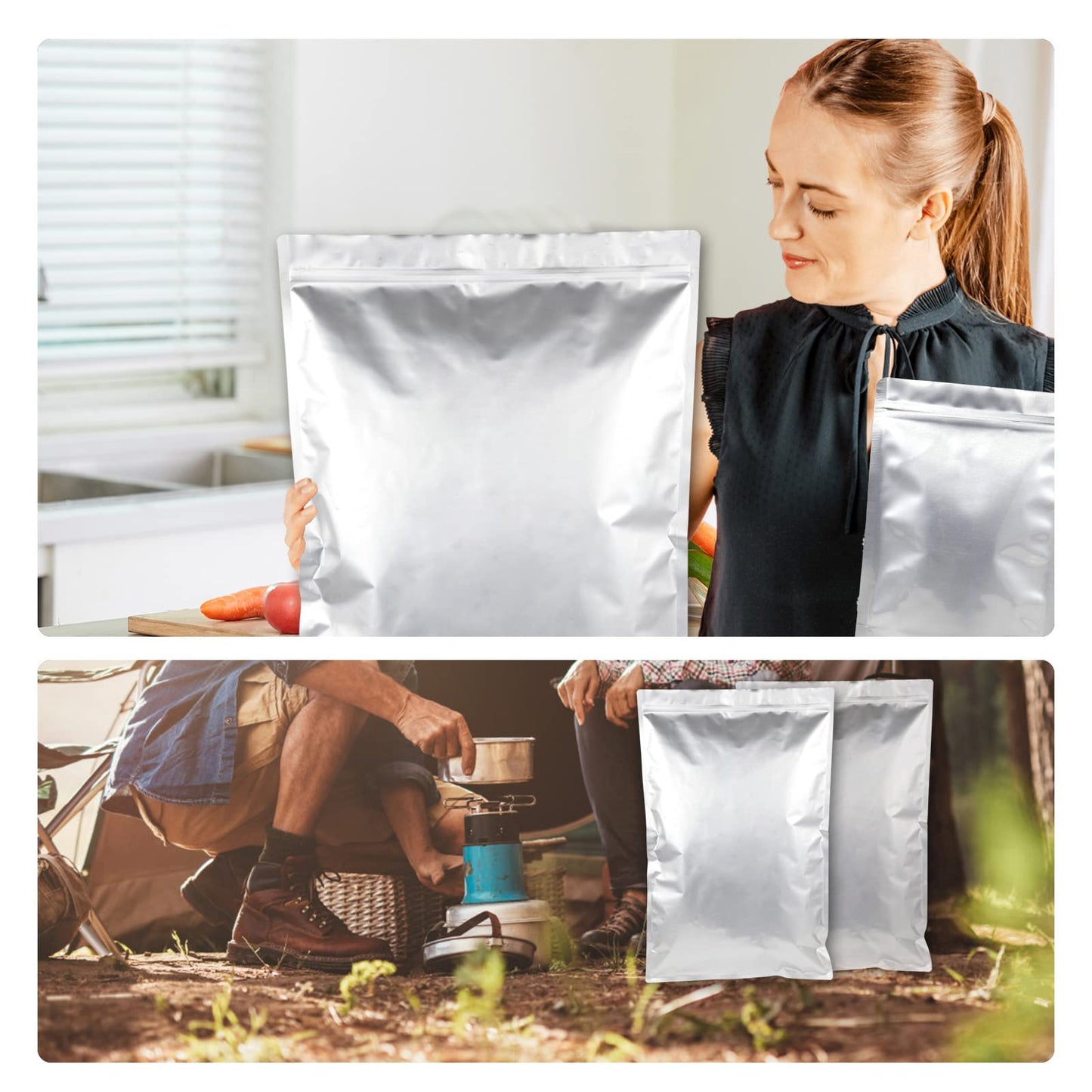 10PCS 5 Gallon Mylar Bags with 2500CC Oxygen Absorbers and Labels, Zipper Resealable Pouches Heat Sealable Bags for Long Term Food Storage