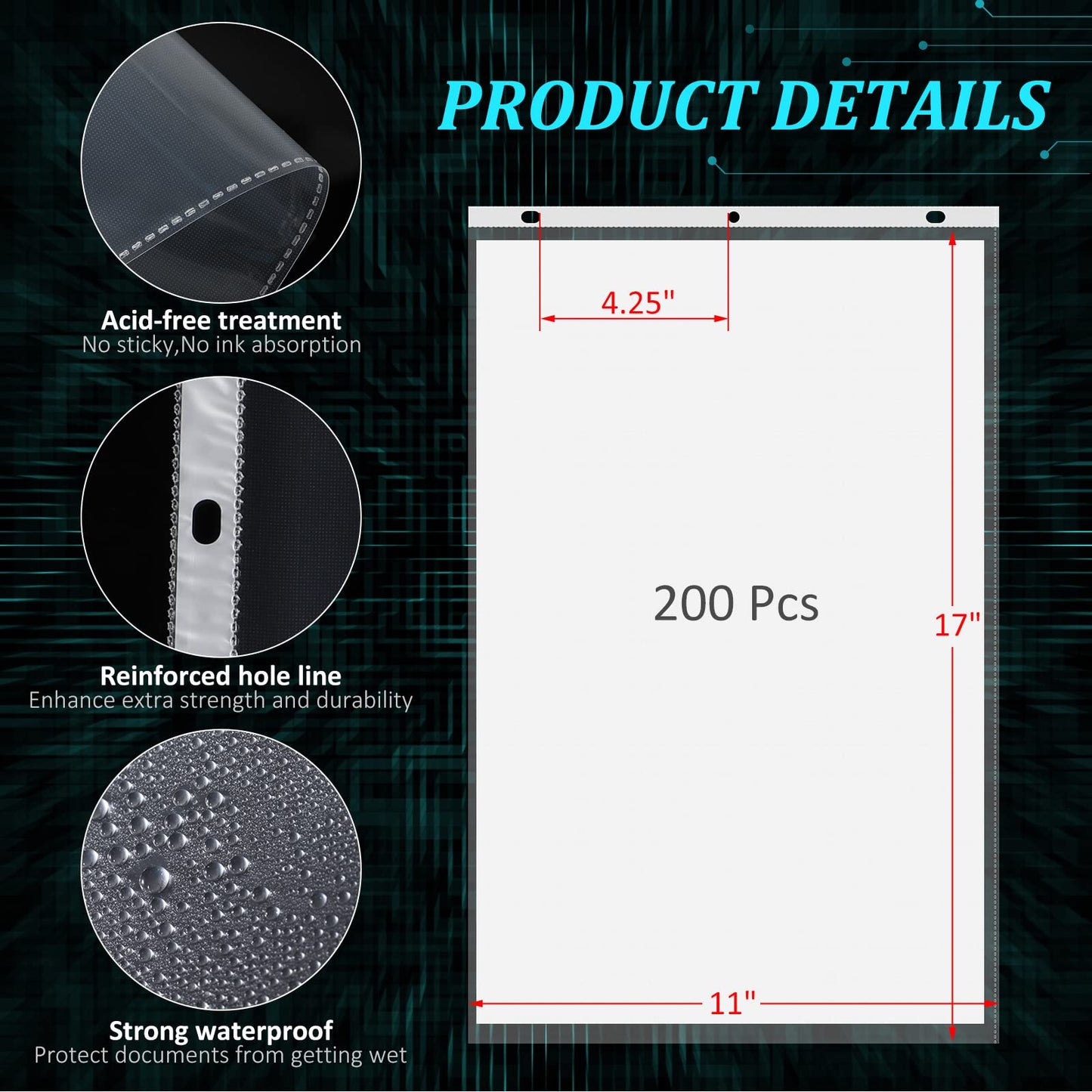 Glenmal 200 Pack Sheet Protectors 11 x 17 Inch 3 Hole Clear Heavy Duty Page Protectors for 3 Ring Binder, Plastic Sleeves for Binders