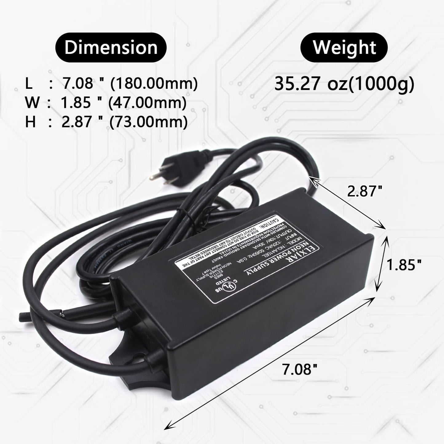 10kV 10000V 30mA NG.A410EL Neon Sign Transformer Power Supply for Glass Neon Tubes 7-15mm Indoor Use with Ground Fault and Overheat Protection 120V Input