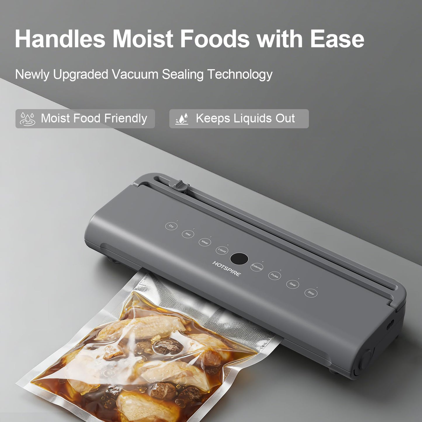 HOTSPIRE Food Vacuum Sealer Machine, Powerful & Continuous Vacuum Sealing for Kitchen Storage & Meal Prep, Wet & Dry Food Sealing, Detachable Upper & Lower Design for Easy Cleaning, Includes 50 Bags
