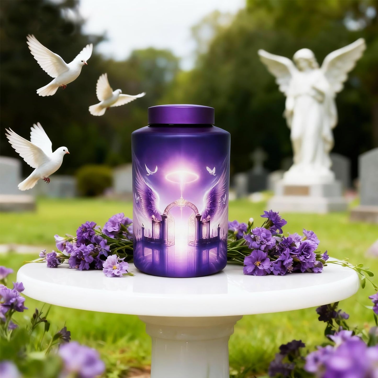 Large Stainless Steel Urns for Adult Human Male Female Ashes, Decorative Funeral Cremation Urn for Women Man Remains, Waterproof Keepsake Memorial Ash Box for Home Decor,Burial(Gate of Heaven)