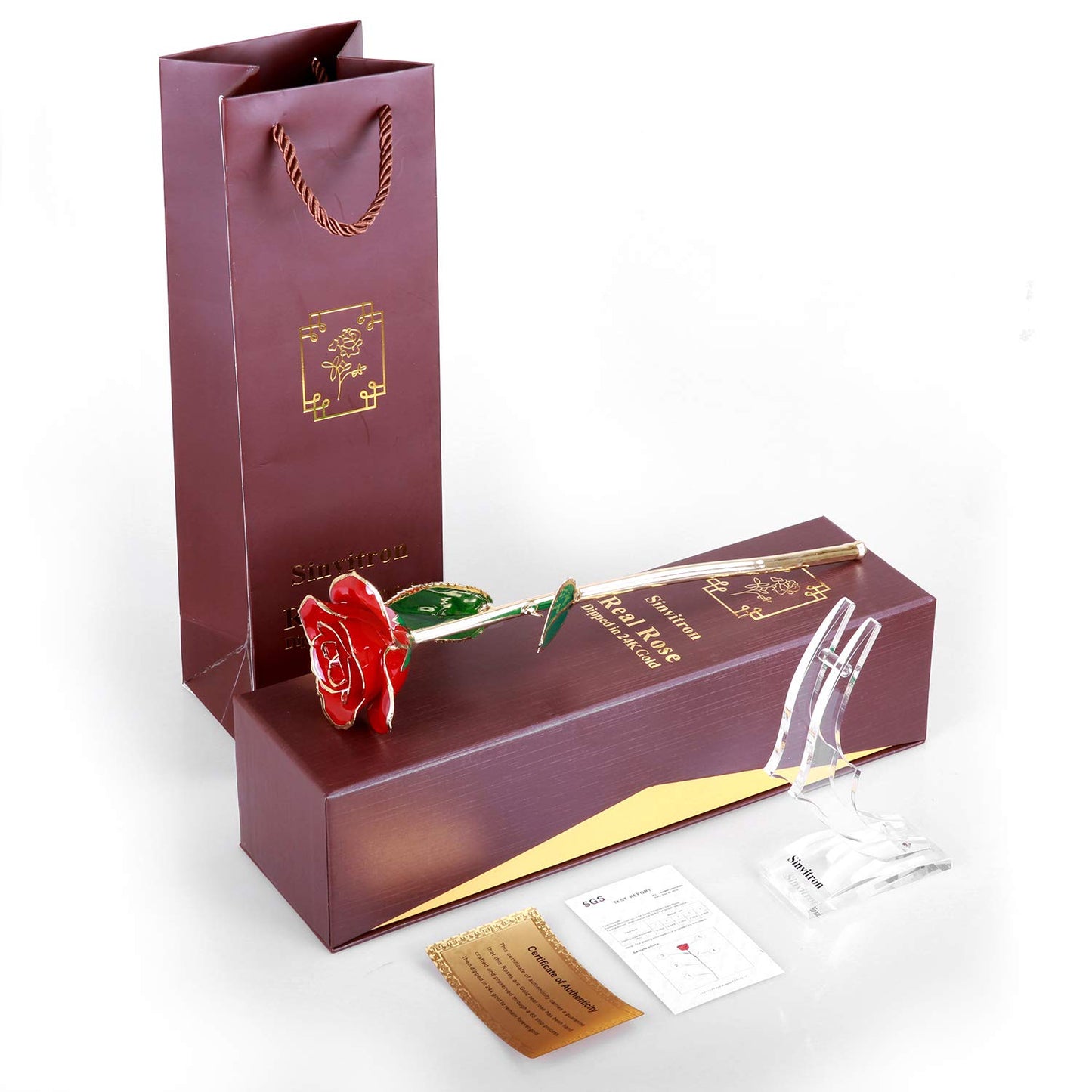 Sinvitron Gold Dipped Infinity Rose - Eternal Resin-Preserved Rose | Forever Flower Decor for Birthdays, Mother’s Day, Anniversaries | Unique Gift for Women, Mom, Wife (Red)