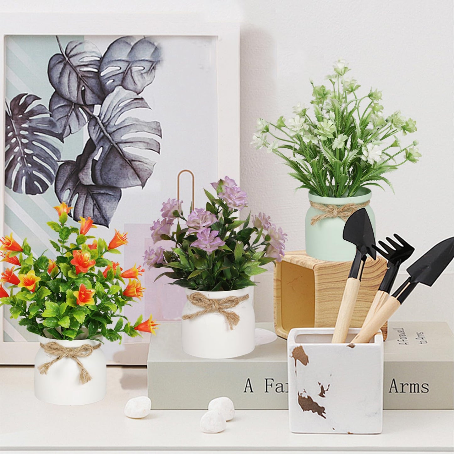 Yoratee 6pcs Artificial Pot Flowers Small Fake Plants Mini Potted Plants for Home Office Tabletop Decoration