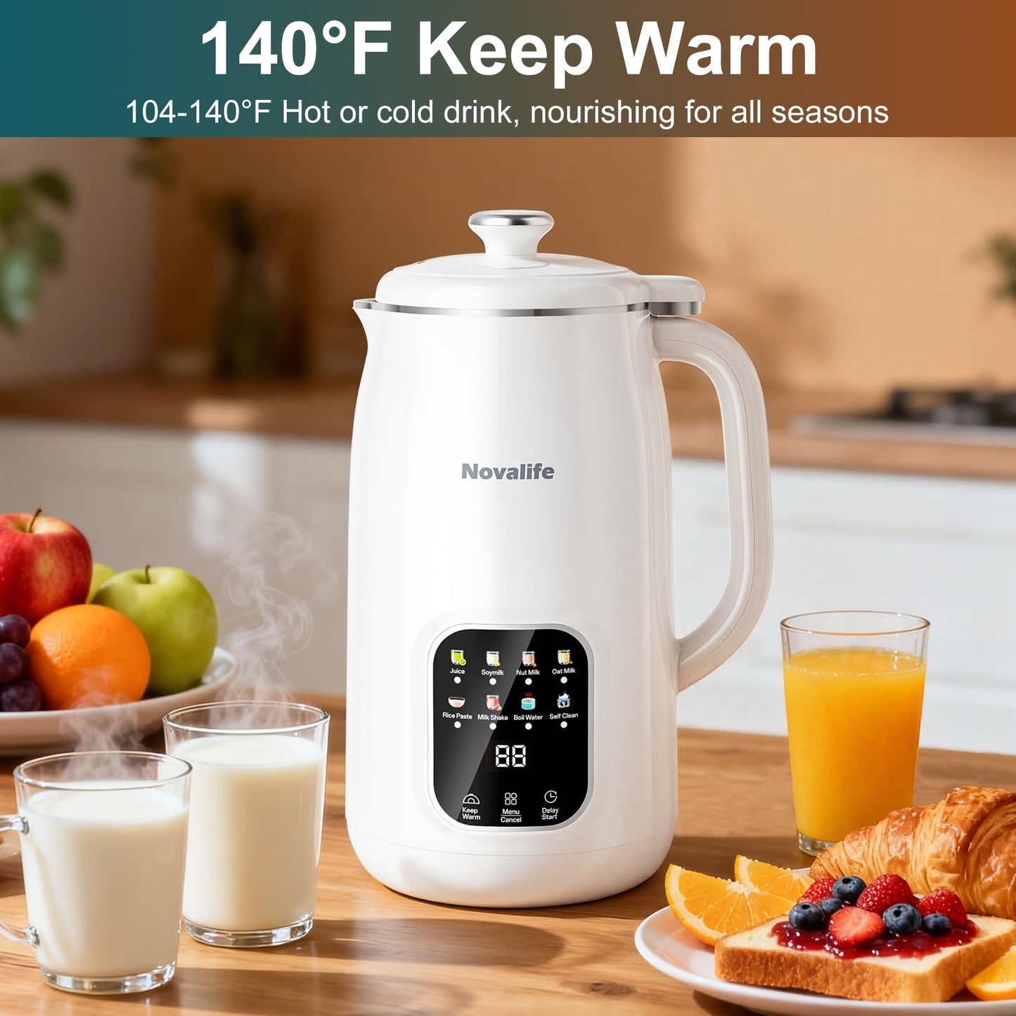 8 in 1 Nut Milk Maker Machine, 40oz Automatic Soy Milk Maker Blender, Homemade Soy Milk, Oat Milk, Almond Milk, Juice, Plant Based and Non Dairy Beverages, 12H Delay Start/Keep Warm/Self Cleaning
