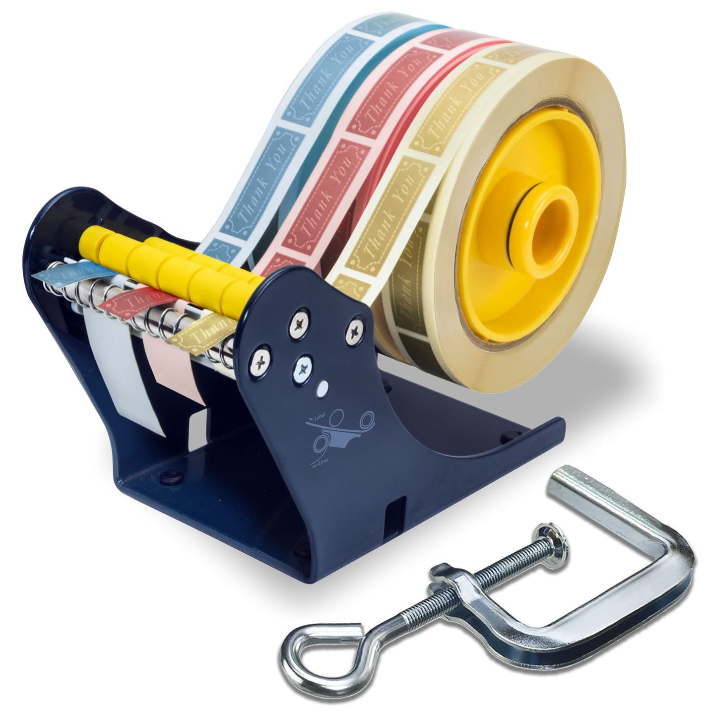 Excell LD-333 Manual Label Dispenser 3" Core, Works with 3" or 1" Wide Labels. Easy Peel-Off Design. Includes C-clamp for mounting on desks or workstations. Efficient and Versatile.