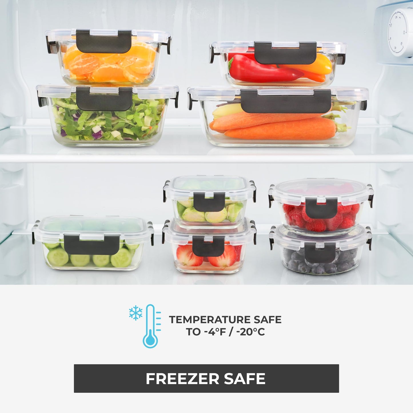 Freshware Glass Storage Containers with Lids, 24 Pieces, 12 Containers with 12 Lids, Glass Meal Prep Container for Lunch, Food Storage Containers, Leak Proof, Freezer Safe, Gray