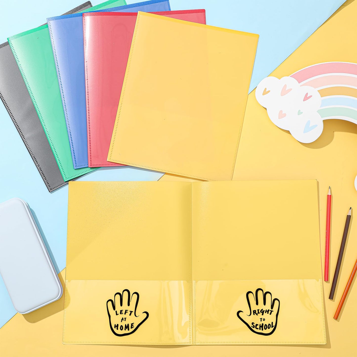 48 Pack Take Home Folder with Pocket, Parent Teacher Communication Folders Heavy Duty Plastic 2 Pocket Homework Folder, Letter Size Student Folders for Teachers and School Supplies(Yellow)
