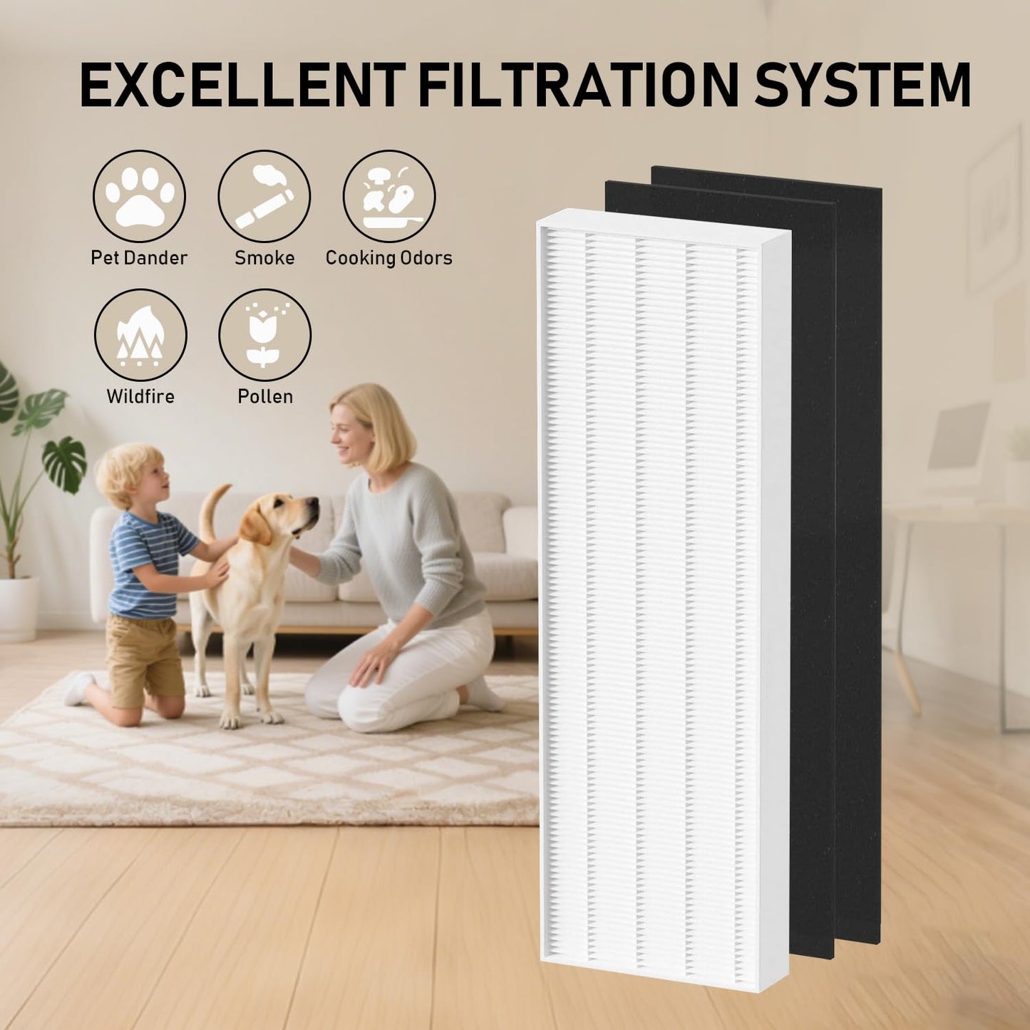 HEPA Filter Replacement Compatible with Fellowes AeraMax 100 90 DX5 DB5 Air Cleaner Purifier, Compared to Part 40101701 9287001 9324001, 3 x True HEPA Filter + 6 x Carbon Pre Filter