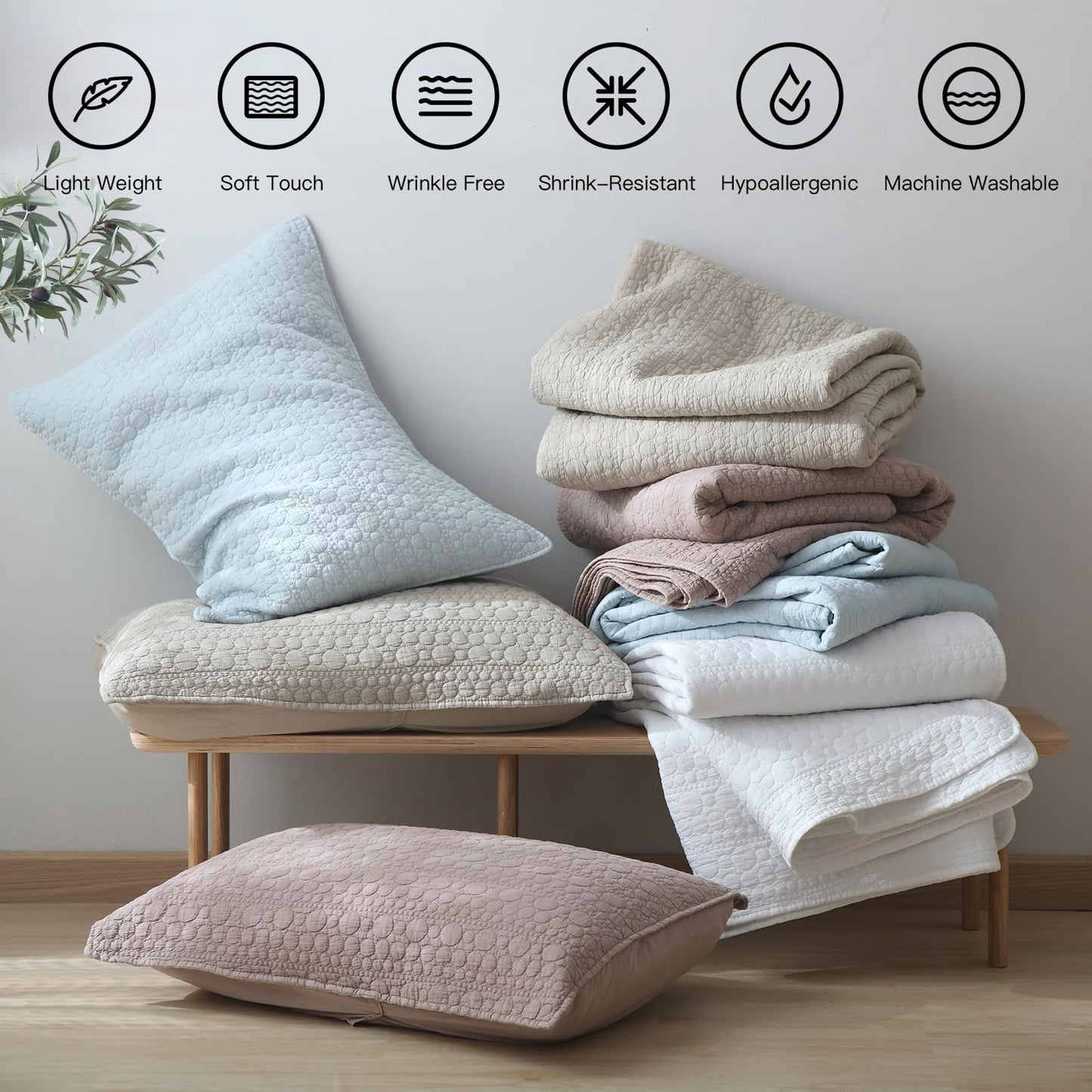 HORIMOTE HOME Quilt Set Queen Size Sage Green, Classic Geometric Spots Stitched Pattern, Pre-Washed Microfiber Chic Rustic Look, Ultra Soft Lightweight Quilted Bedspread for All Season, 3 Pieces