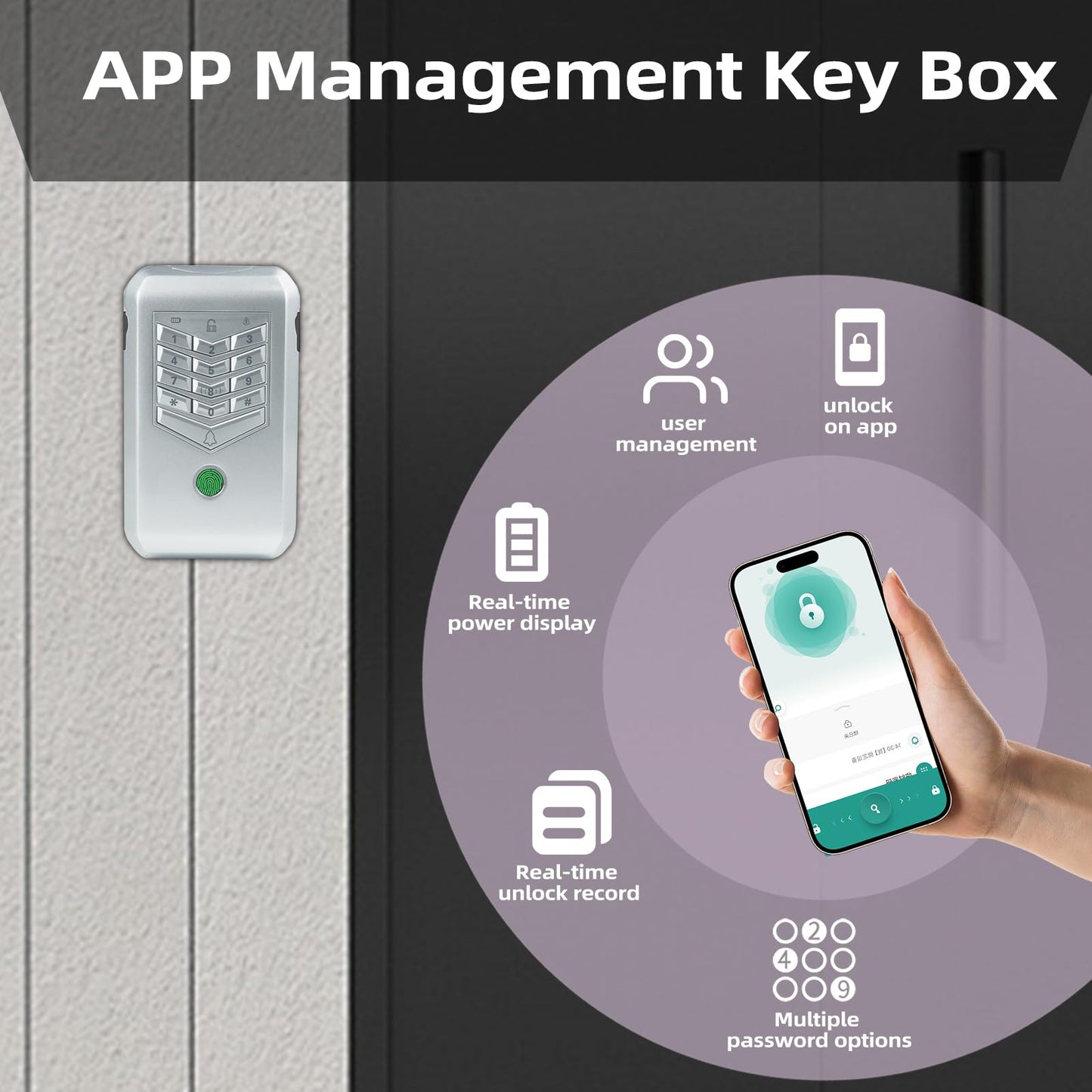KENRONE Smart Key Lock Box,Outdoor Wall Mount Key Boxs, Fingerprint Password and APP Remote Unlocking, Security Key Safe for Business Owners, Realtors and Hosts (Silver)