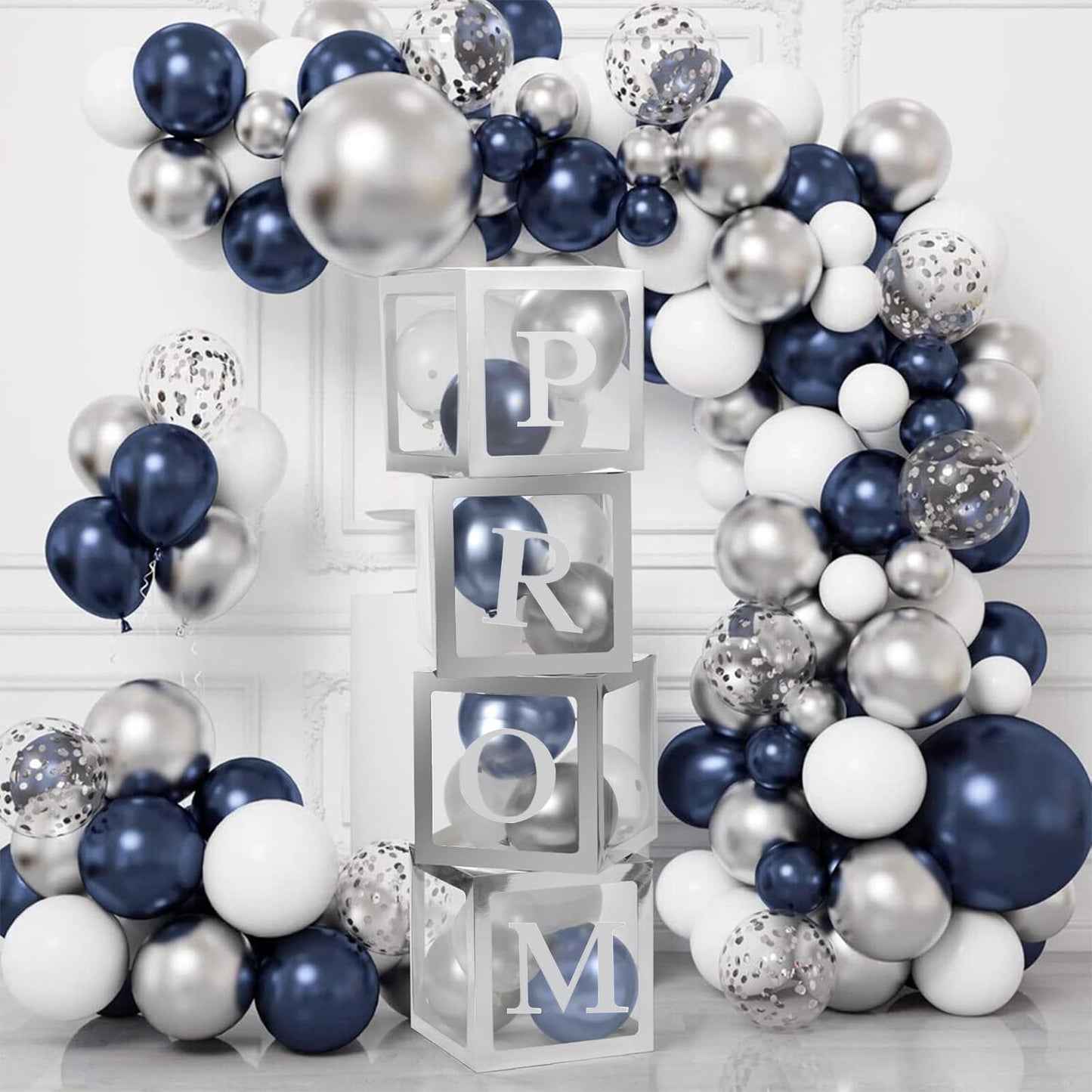 4 Pcs Prom Boxes with Letters 11.8 x 11.8 x 11.8 Inch Clear Prom Balloon Boxes Sliver for Prom Decorations 2026