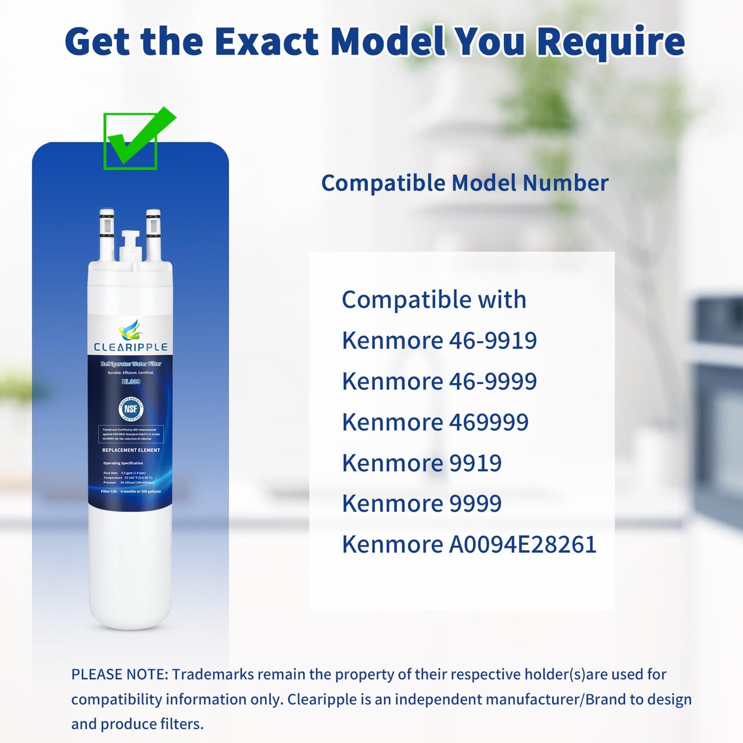 Clearipple Compatible with Kenmore 9999, 469999, 46-9999, A0094E28261 Water and Ice, NSF Certified Refrigerator Water Filter, 4 Pack