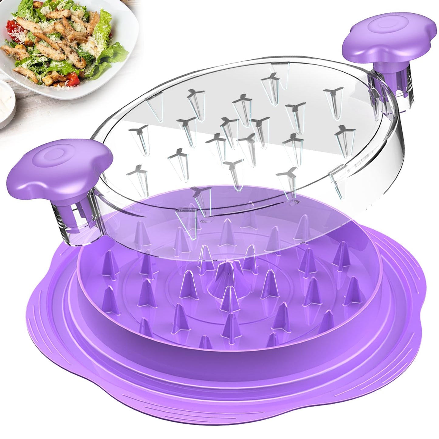 SURETIVIAN Chicken Shredder Tool Twist Large Chicken Breast Shredder with Brush&Fork, Visible Meat Shredder Machine, Anti-Slip Strip, Ergonomic Handle, BPA Free, Suitable for Pork Beef Chicken(Purple)