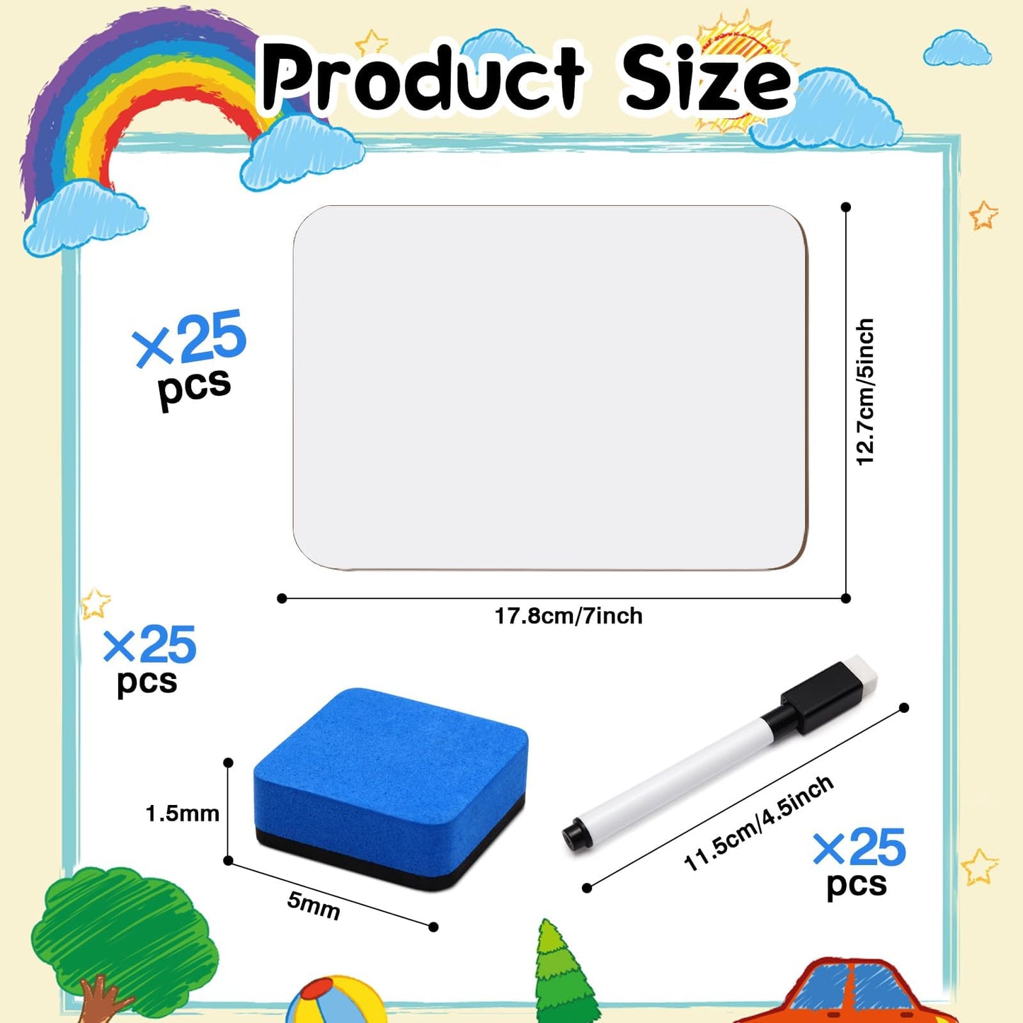 25 Pcs Small White Board 5 x 7 Inch Mini Dry Erase Board Small White Boards with Markers Erasers Double Sided Dry Erase Whiteboards for Students Classroom Meeting Voting Games Party(25)