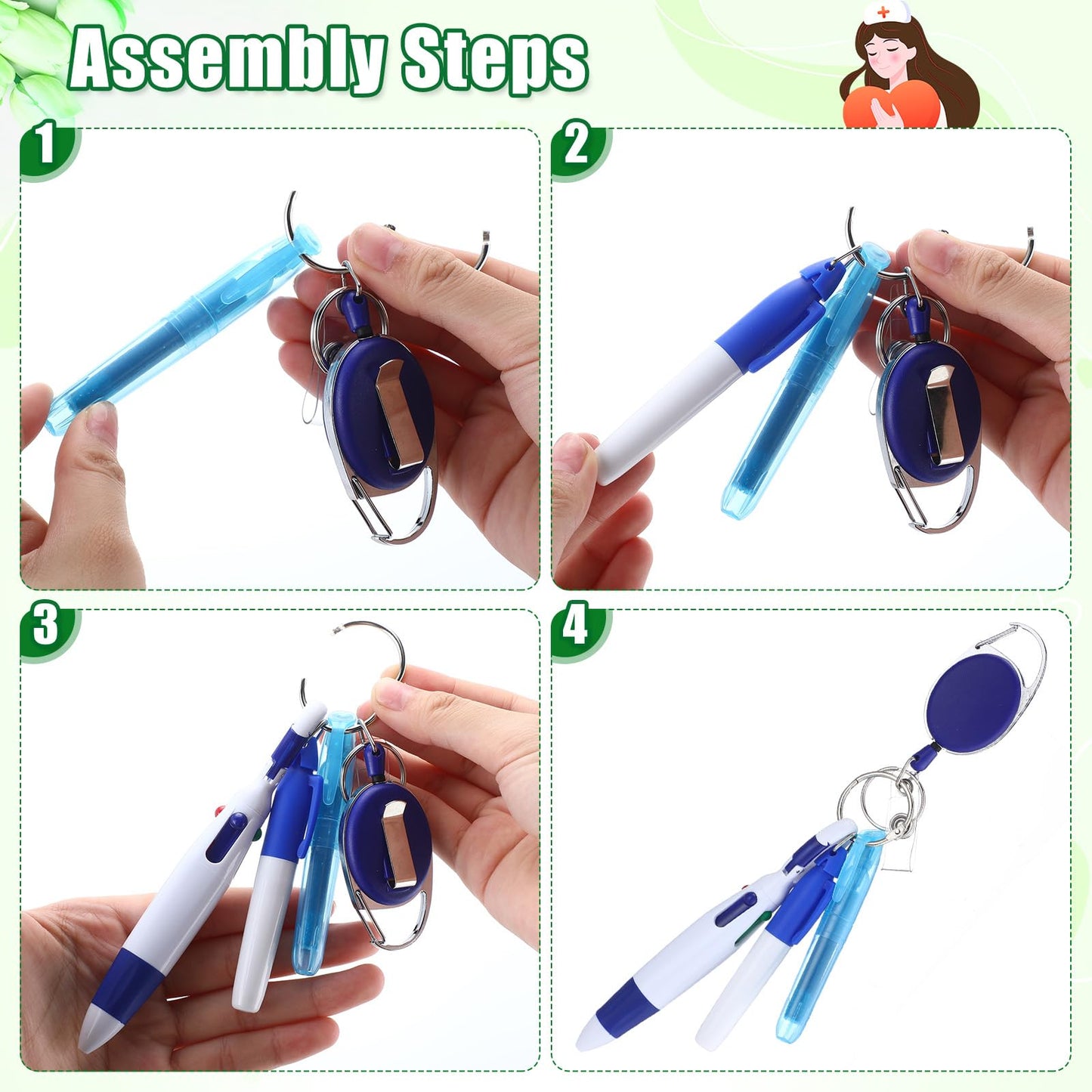 Dispowreath 80 Pcs Nurse Gift Nurse Pen Set Badge Reel 4 in 1 Retractable Shuttle Pens Mini Highlighter Neon Marker Nursing Keychain Clip 2026 Nursing Week Gift for CNA Medical Assistant(Multicolor)
