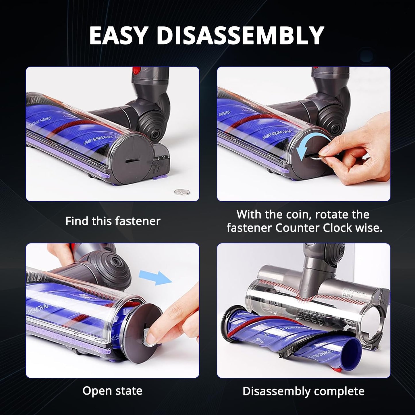 Anti-Tangle Replacement Vacuum Head Compatible with Dyson V7 V8 V10 V11 V15, Vacuum Attachments Parts for V8 Dyson Head Motor Brush Roller, Quick Release Floor Tool for Hardwood Carpet ﻿