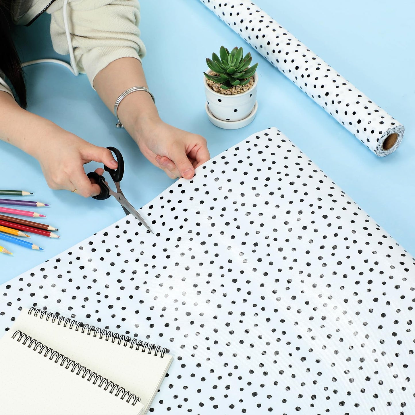 Kolldenn 2 Rolls Black Painted Dots Fabric Bulletin Board Paper Roll 4 x 12 ft Extra Large Non Woven Waterproof Roll Fade Resistant for DIY Craft Drawing Painting Classroom Decor, Dot Style