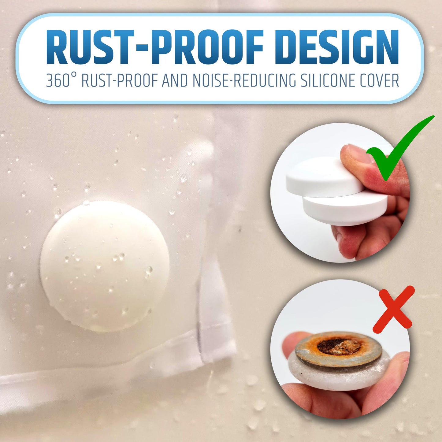 Powerful Anti-Billowing Magnetic Shower Curtain Weights for Splash-Free Bath Experience - 360° Silicone Wrapped - Will Never Rust - Heavy Magnets Prevent Curtain Liners from Blowing | 8 Pairs | White