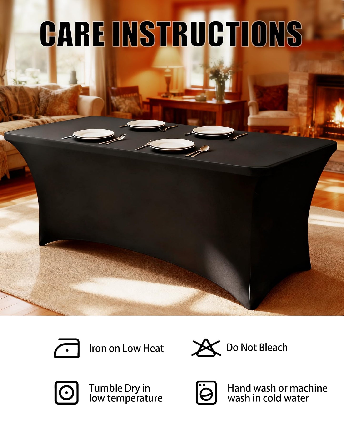 Lemict 6FT Black Table Cloth - 8 Pack Fitted Stretch Rectangle Spandex Tablecloth, Washable Table Cover for Party, Picnic, Wedding, Banquet, Birthday and Festival(30" x 72")