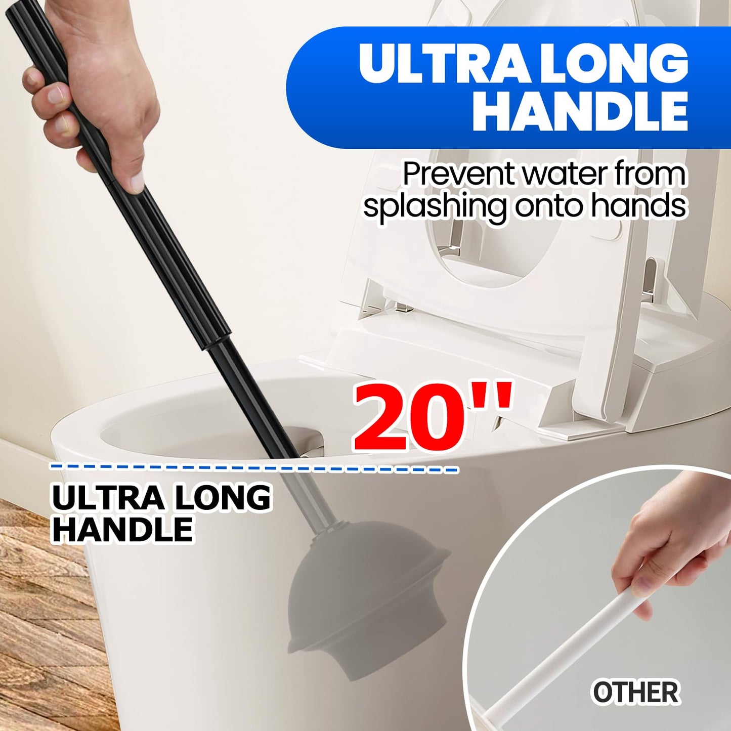 Denvlex 2Pack 2 in 1 Toilet Brush and Plunger Set, Extended Handle Plunger,Toilet Bowl Brush Plunger Set,Bathroom Cleaning Tools,Cleaning Brush,Toilet Brush Plunger Combo(Bright Black)